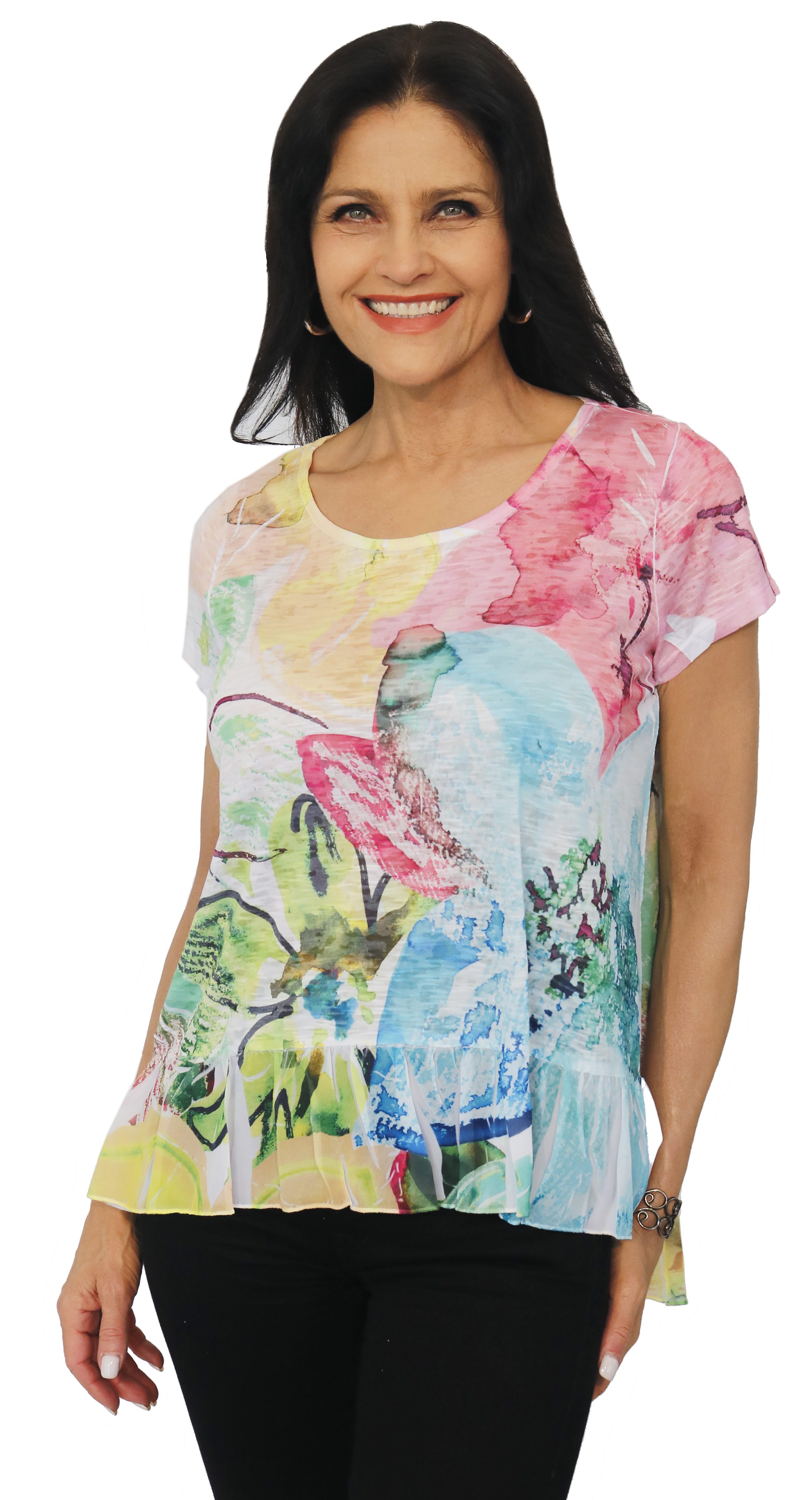 Burnout Short Sleeve Top in Pastel Floral Print