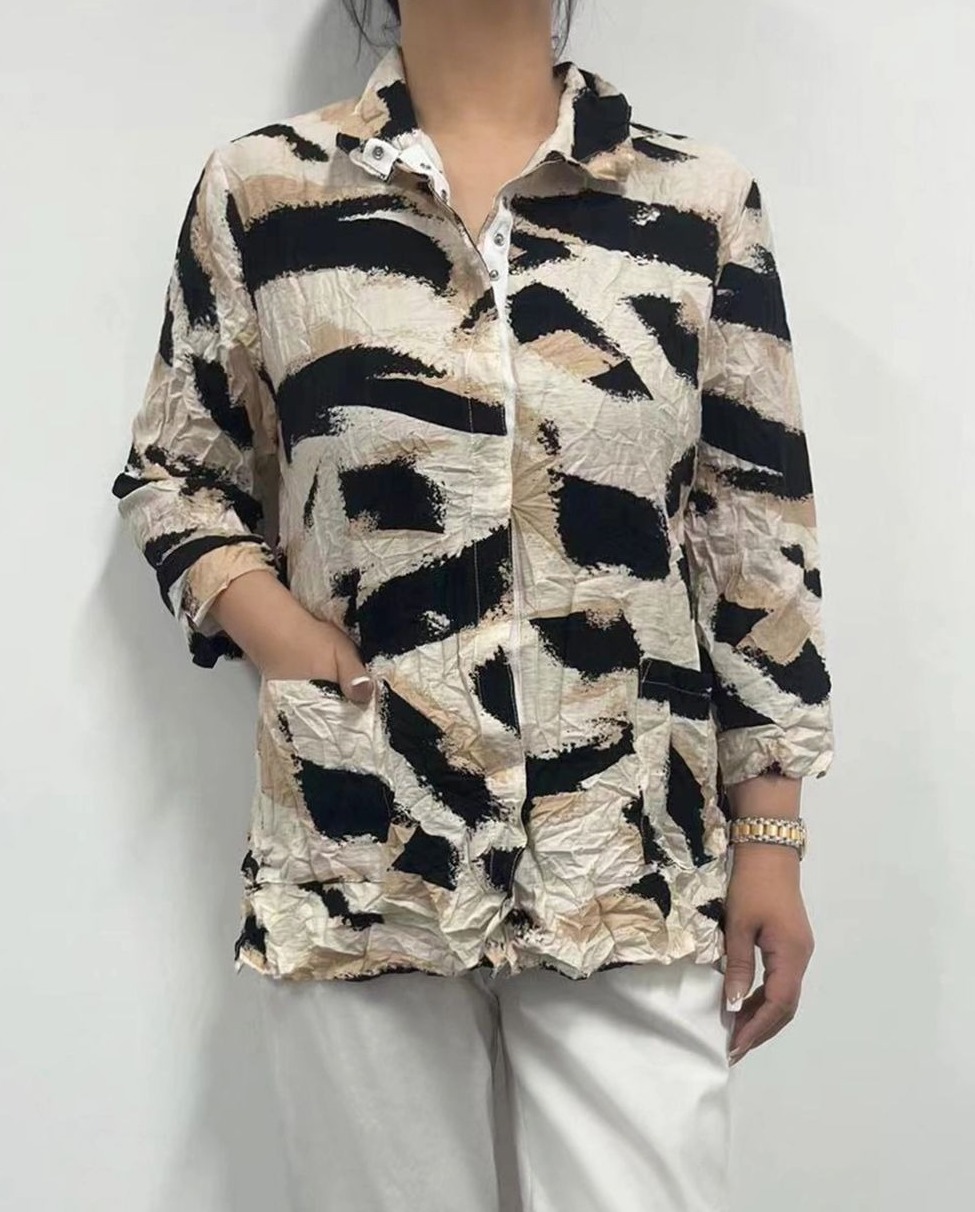 Snap Button Down Print Top