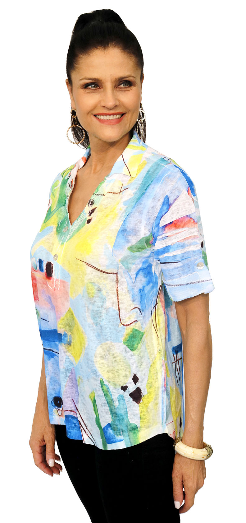 Color Abstract Snowflake Sequin Collar Top