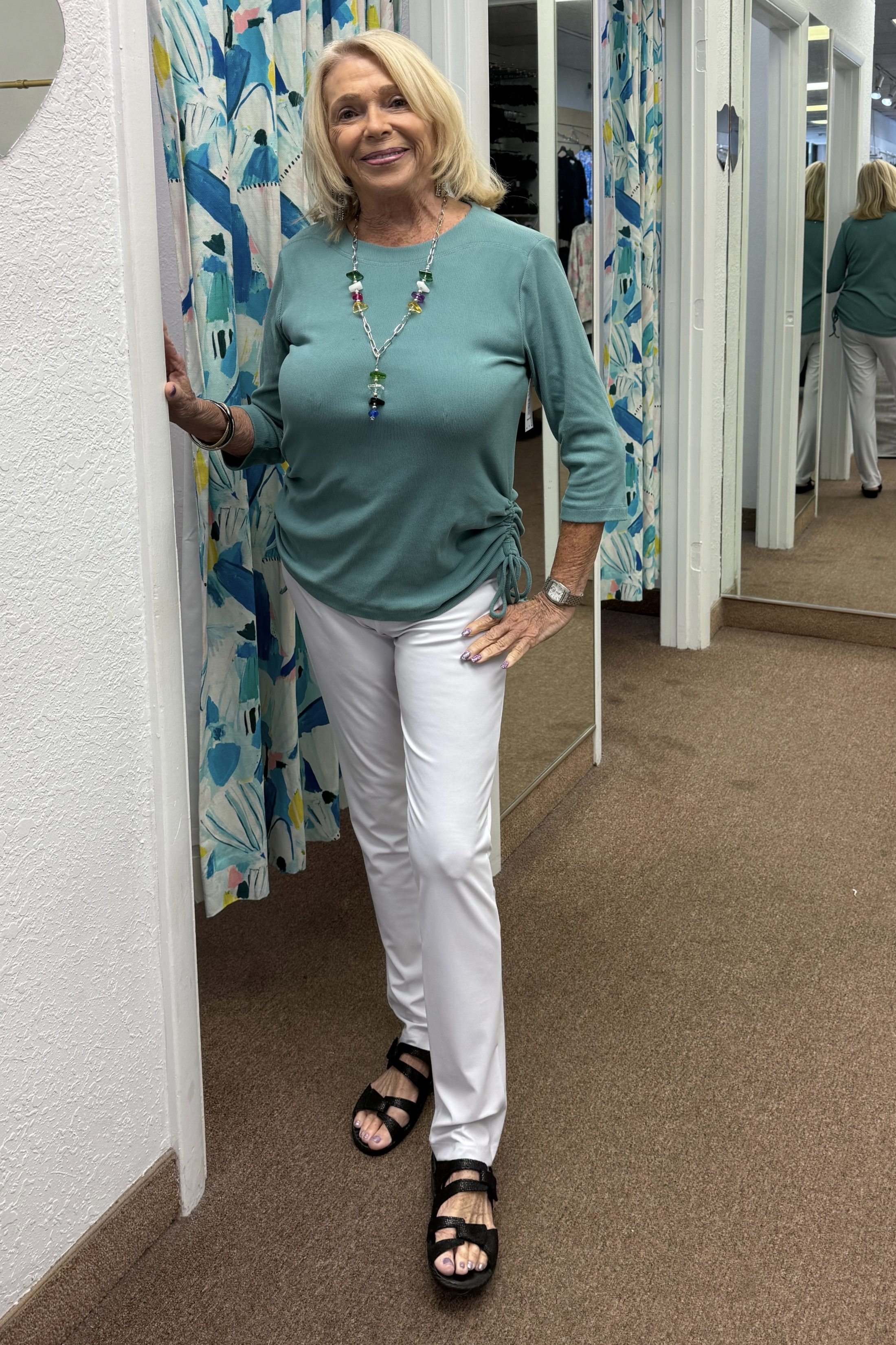 Denim Date 3/4 Solid Tie Top