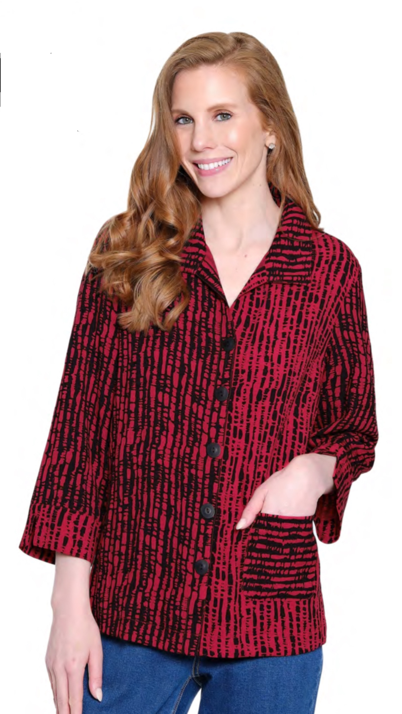 Red Woven Button Front Blouse