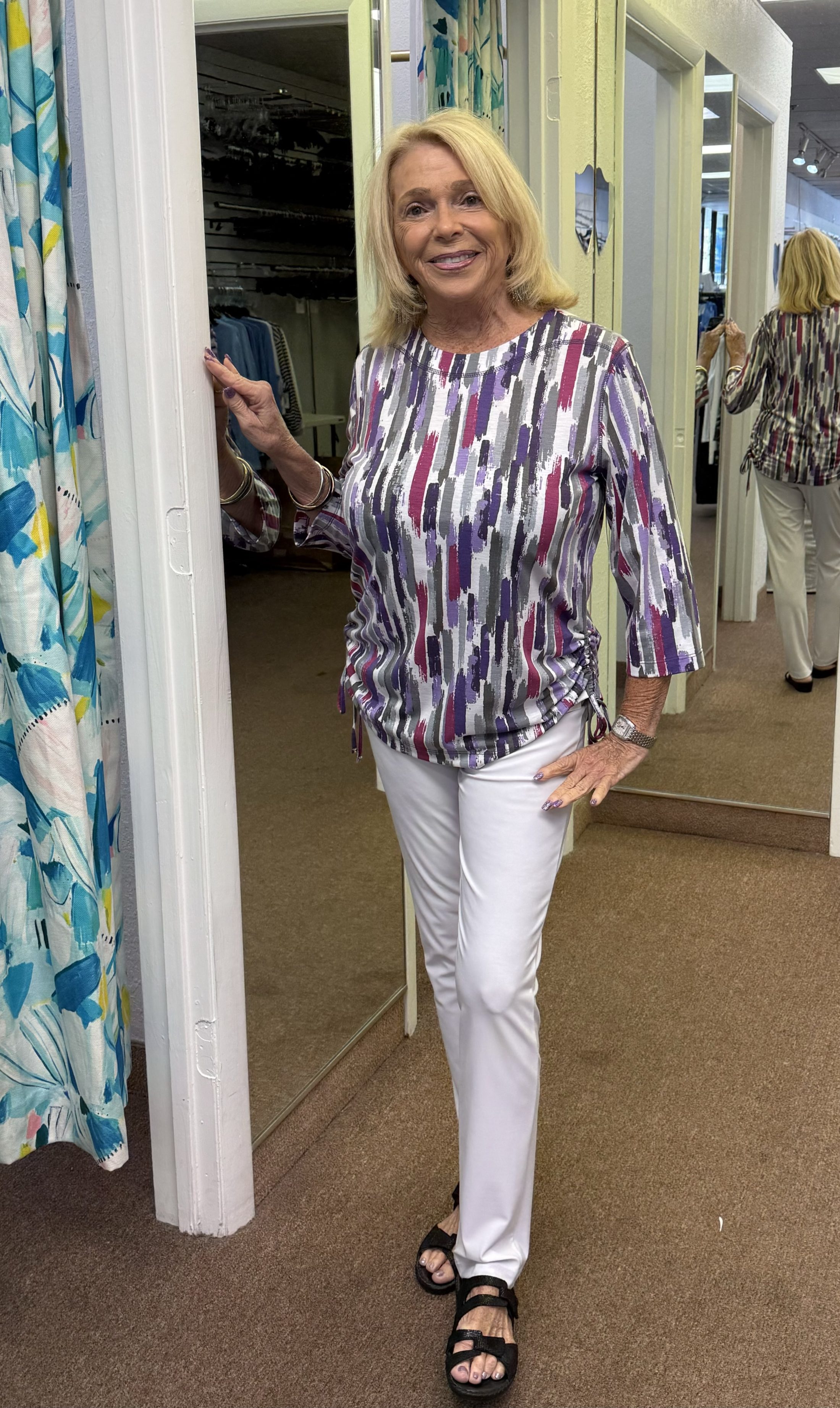 Stripe Print 3/4 Sleeve Top