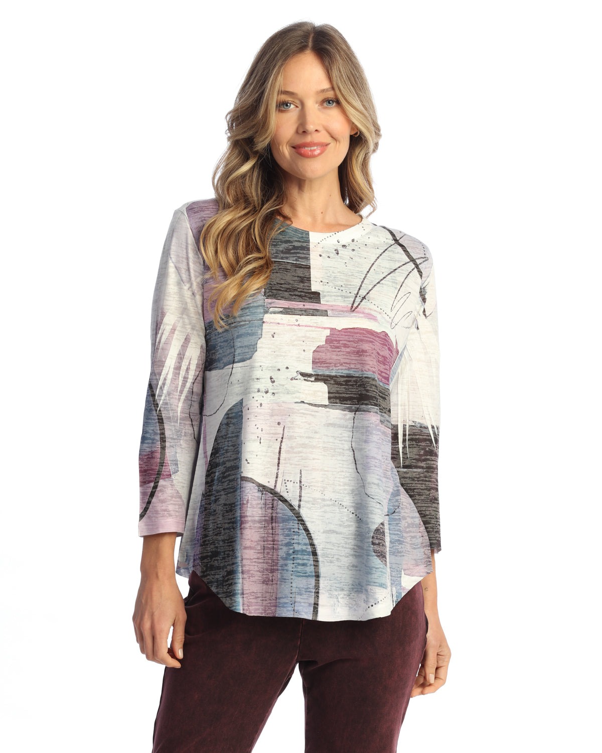 Studio Burnout 3/4 Sleeve Tunic Top with Round Hem