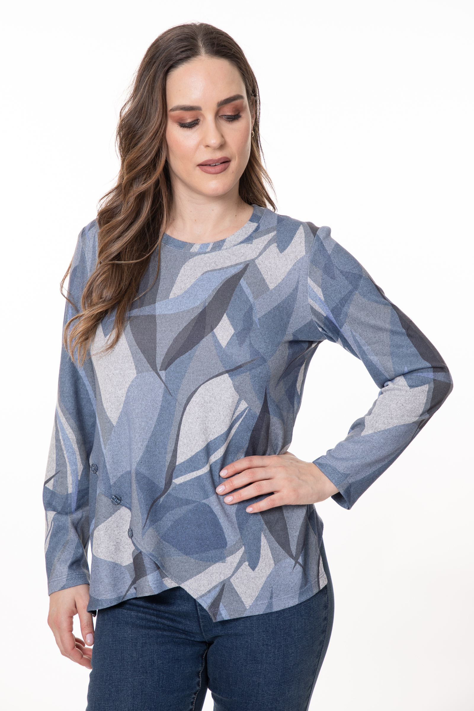 Light Blue Round Neck 3/4 Sleeve Top