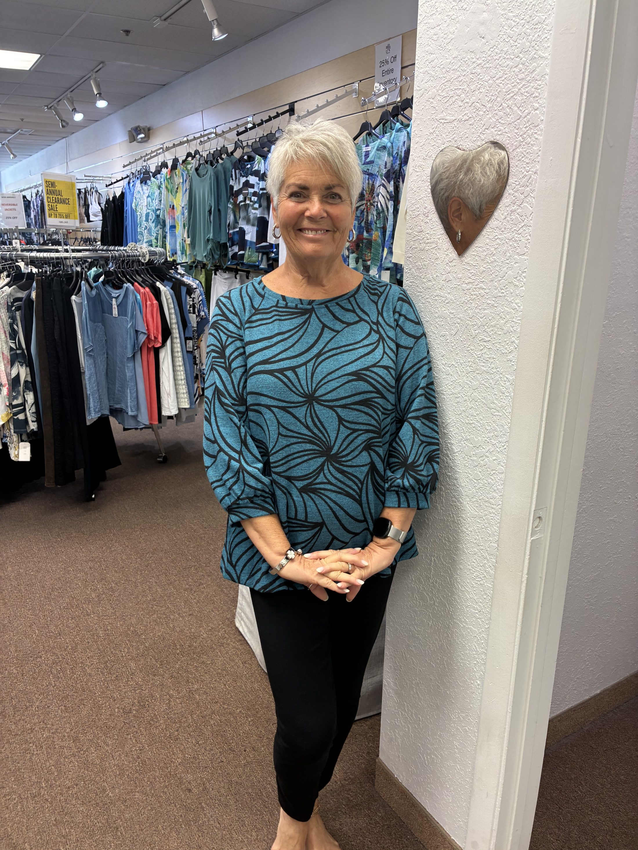 Printed Knit Tunic with Round Neckline and 3/4 Sleeve