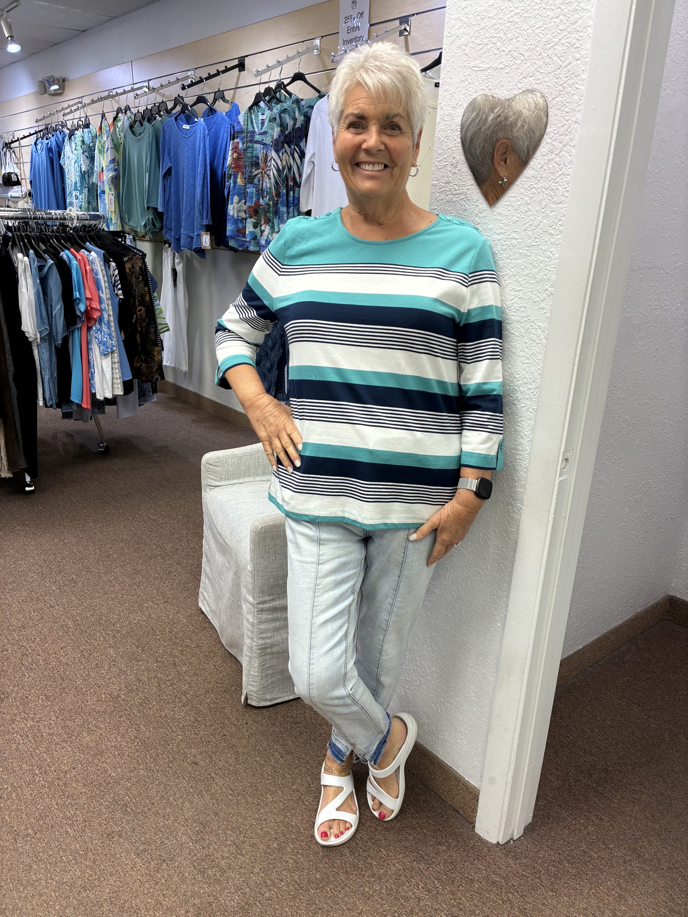 Retreat 3/4 Sleeve Yard Stripe Top