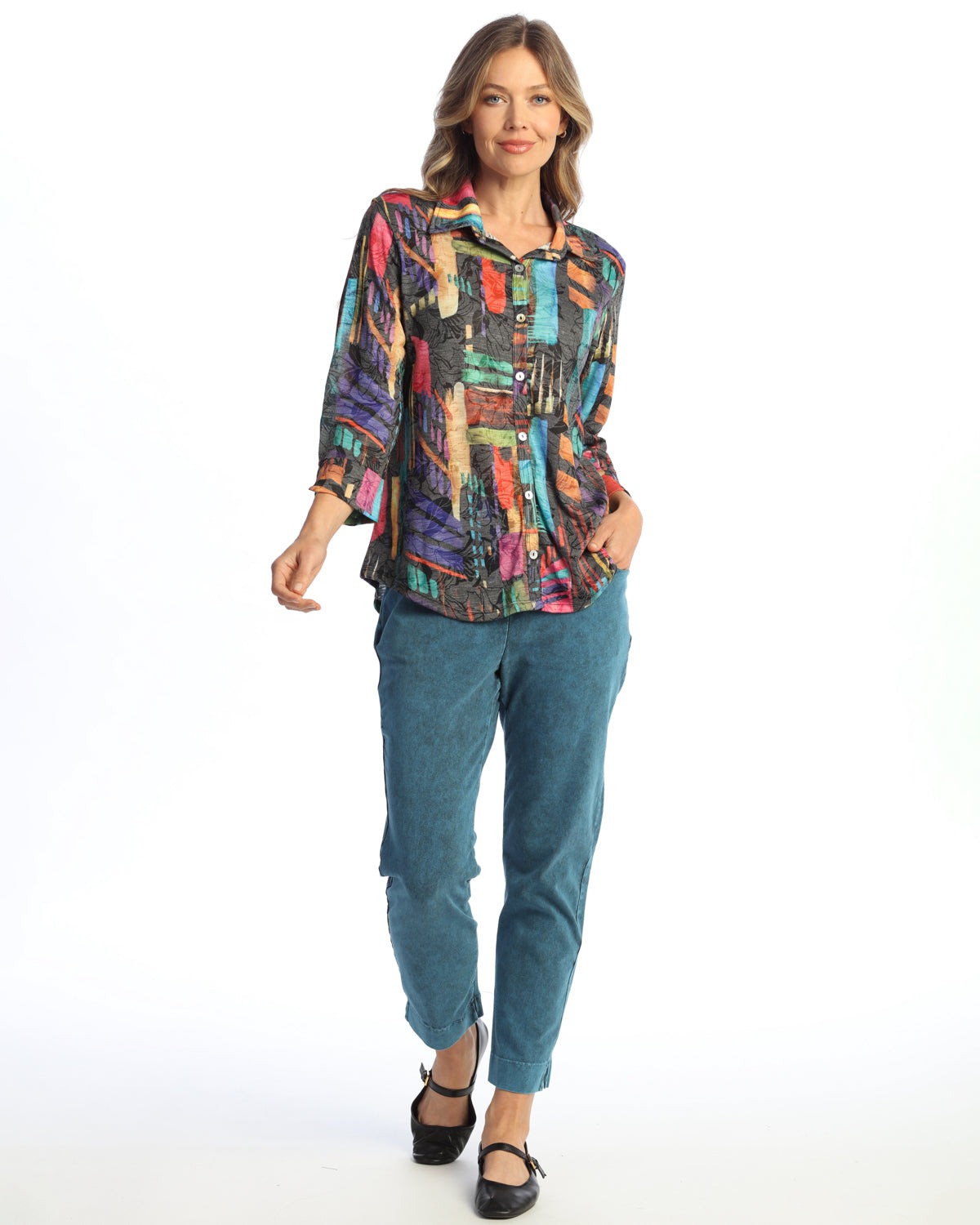 Times Square Button Down Shirt with 3/4 Cuff Sleeve