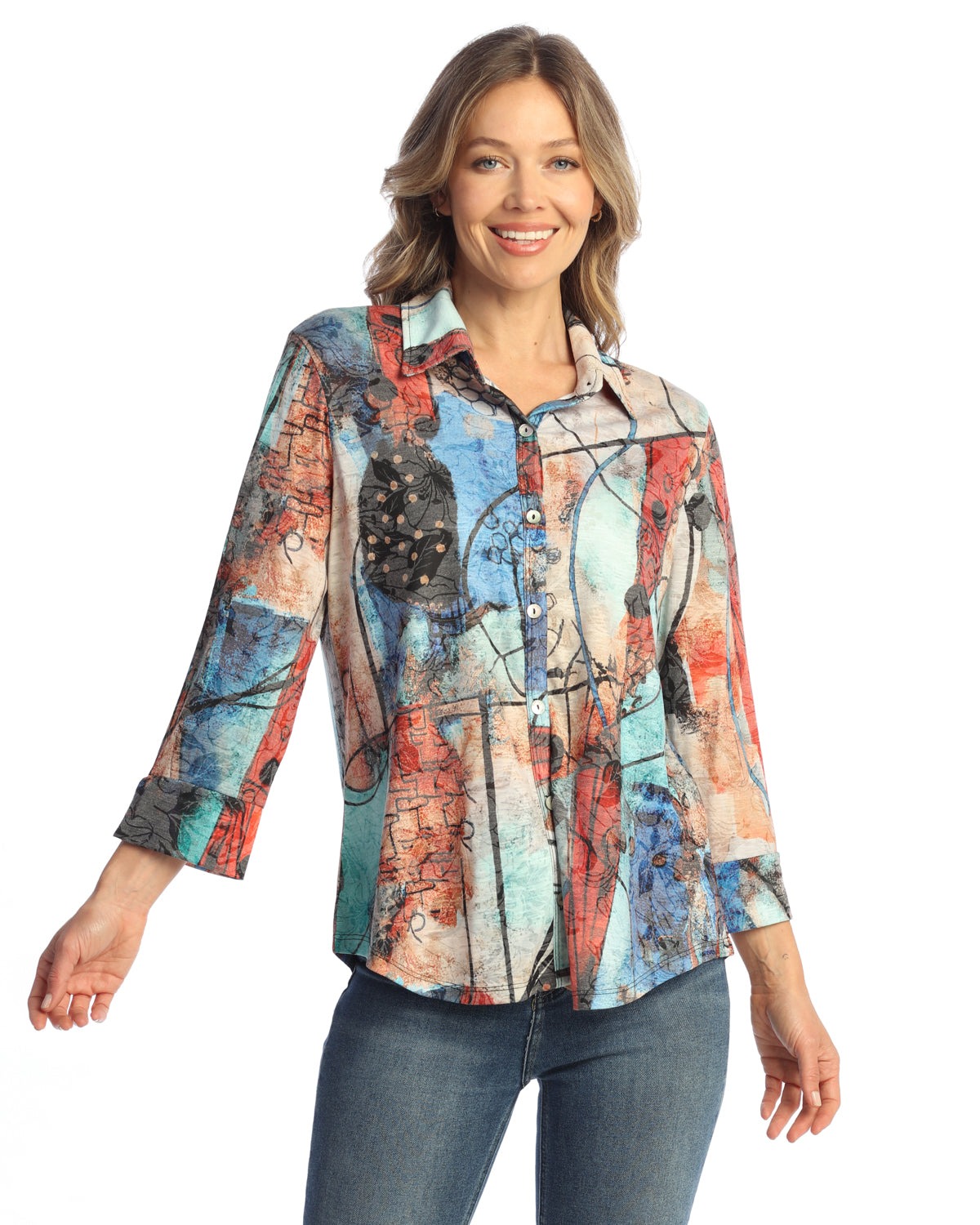 Vogue Button Down Shirt with 3/4 Cuff Sleeve