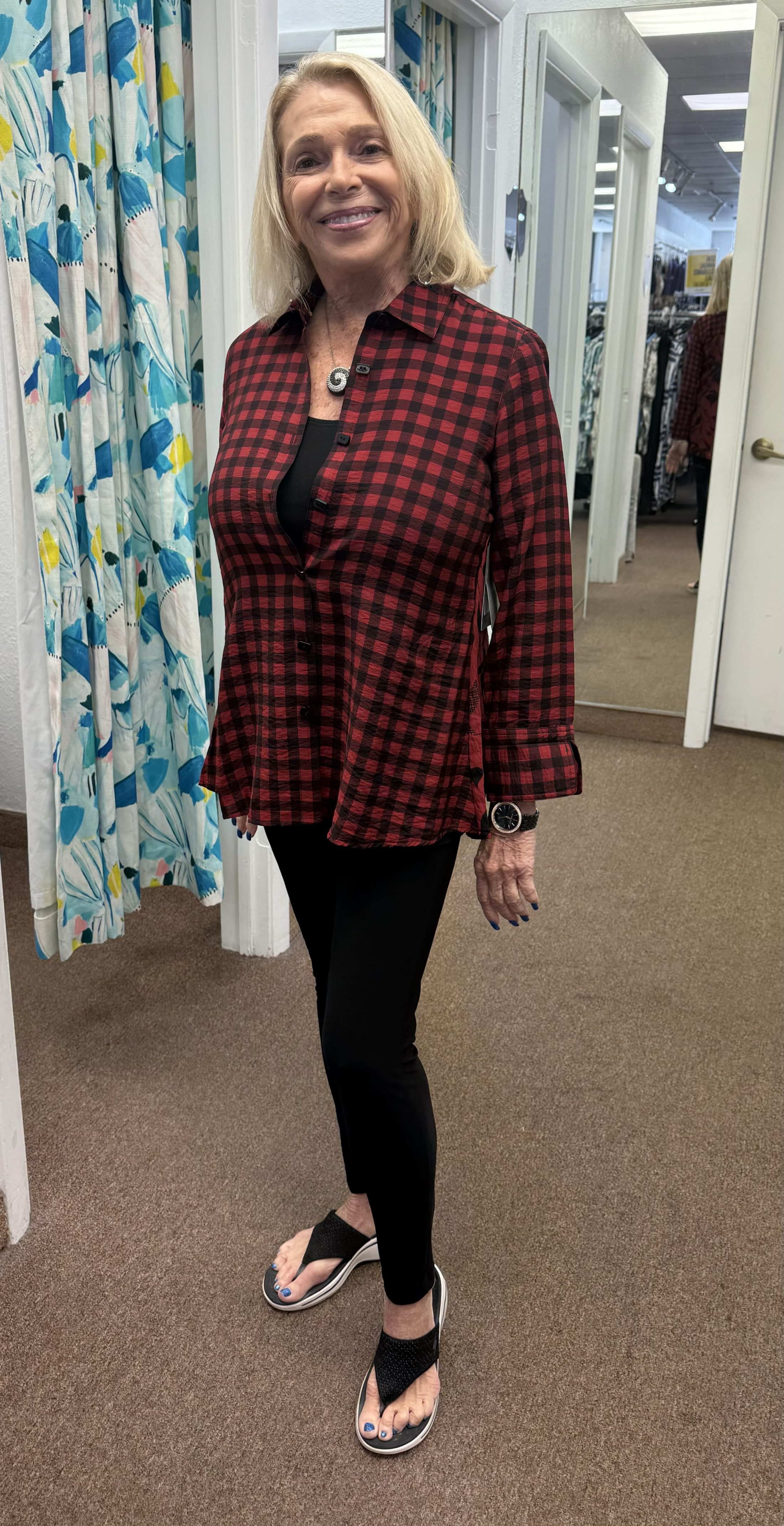 Turn-Up Cuff 3/4 Sleeve Button Front Shirt