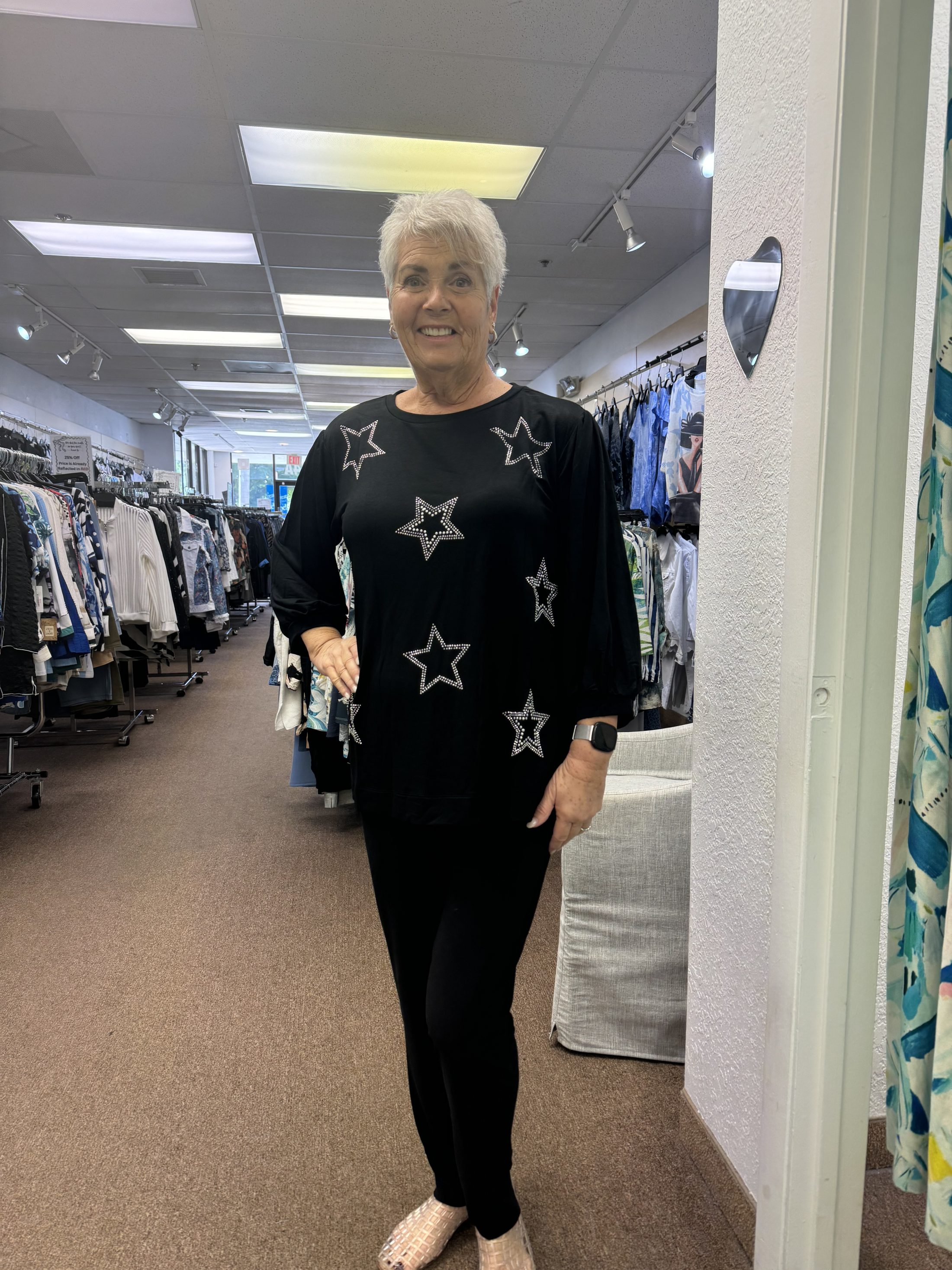 3/4 Cuffed Sleeve Drop Shoulder Top