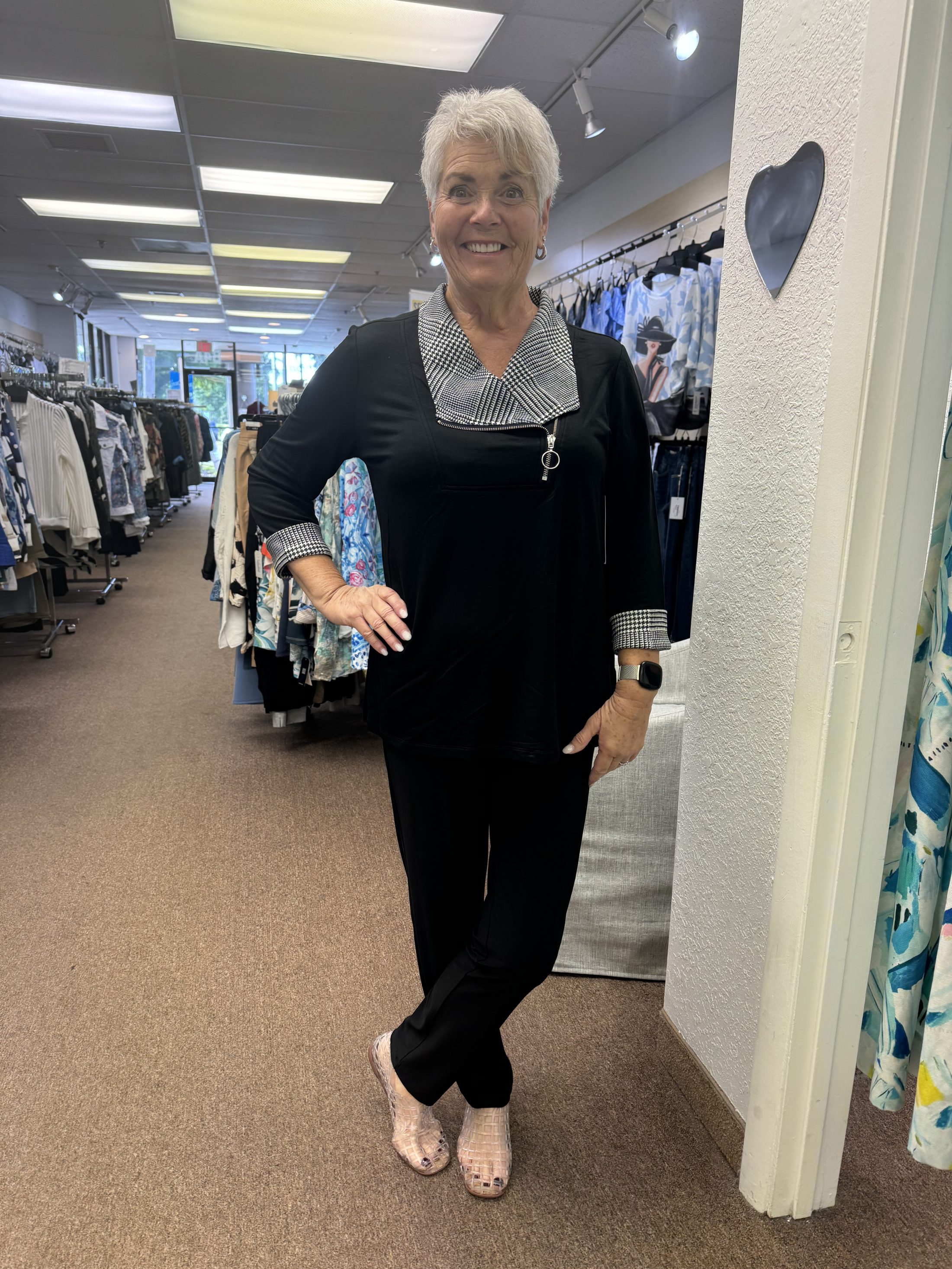 3/4 Sleeve Top w/Zip Collar