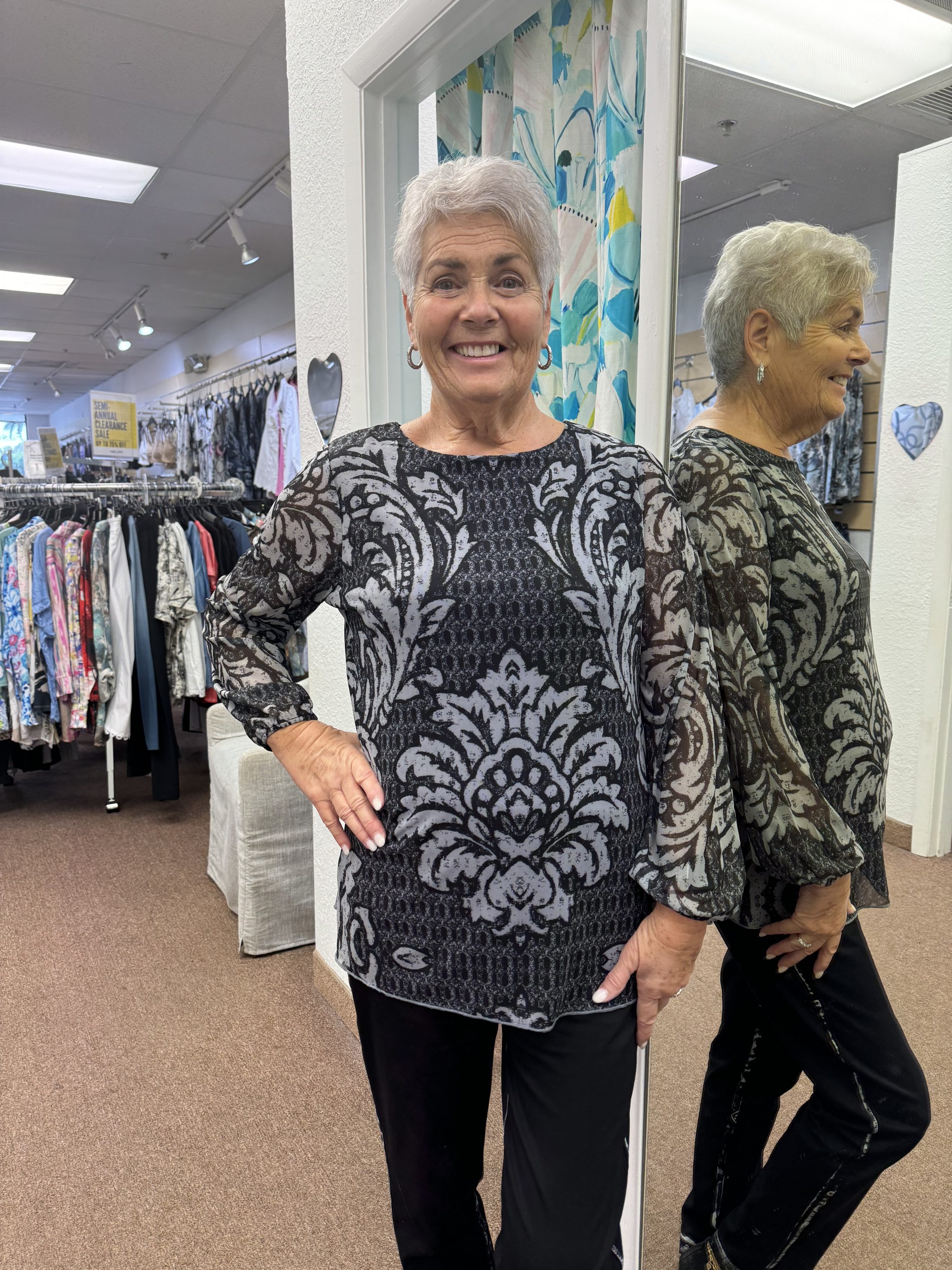 Black Damask Sheer Top with Lining