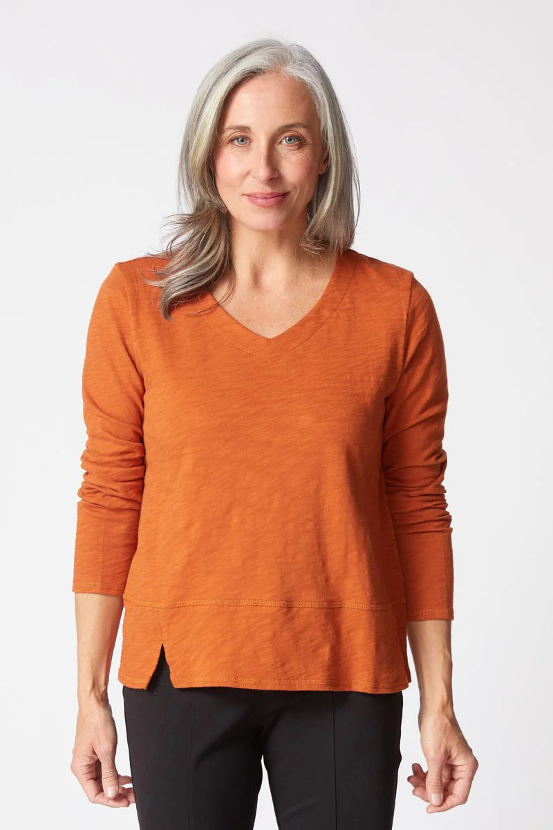 Cotton Pebble Seamed Long-Sleeve Tee