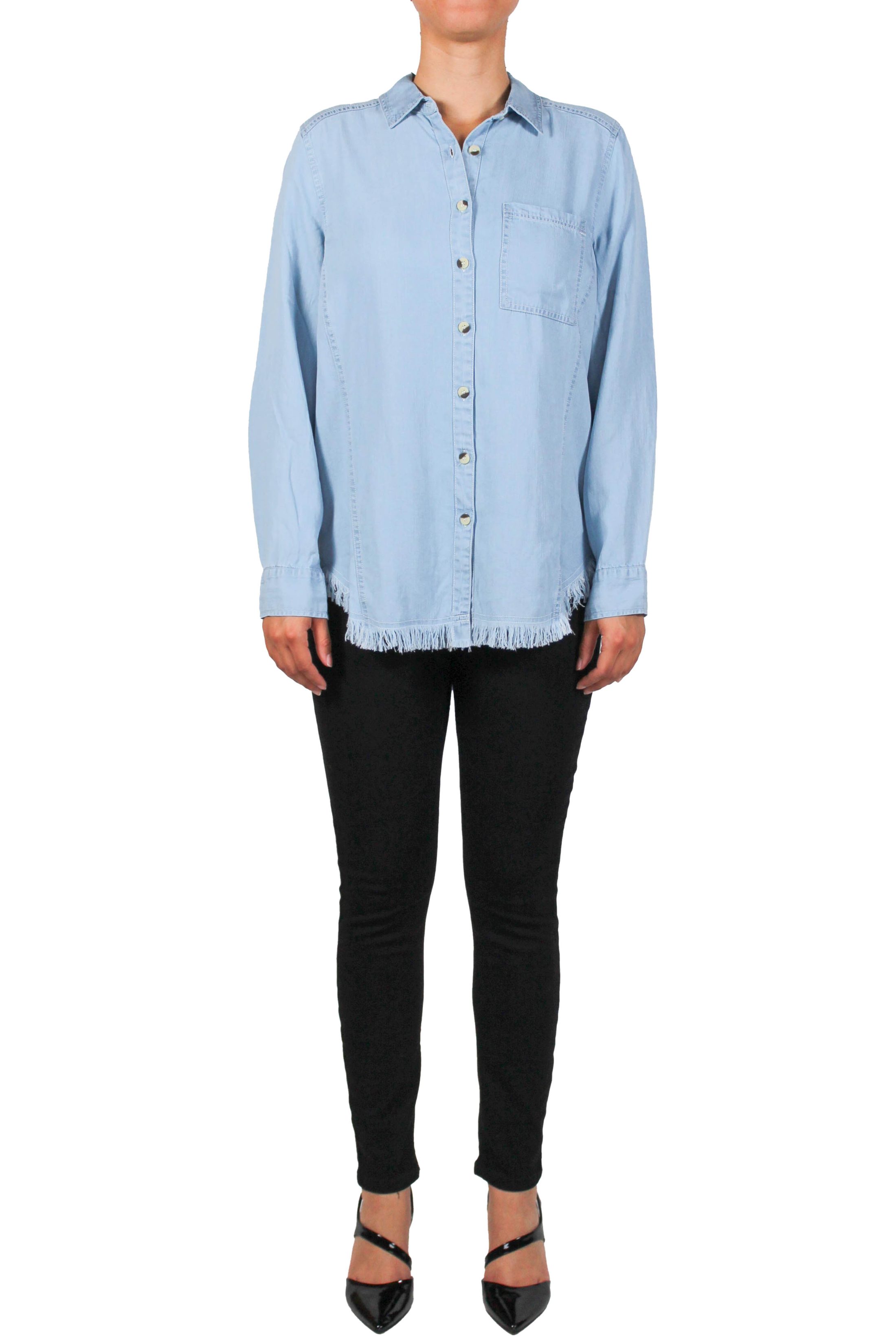 One Pocket Fringe Bottom Tencel Shirt