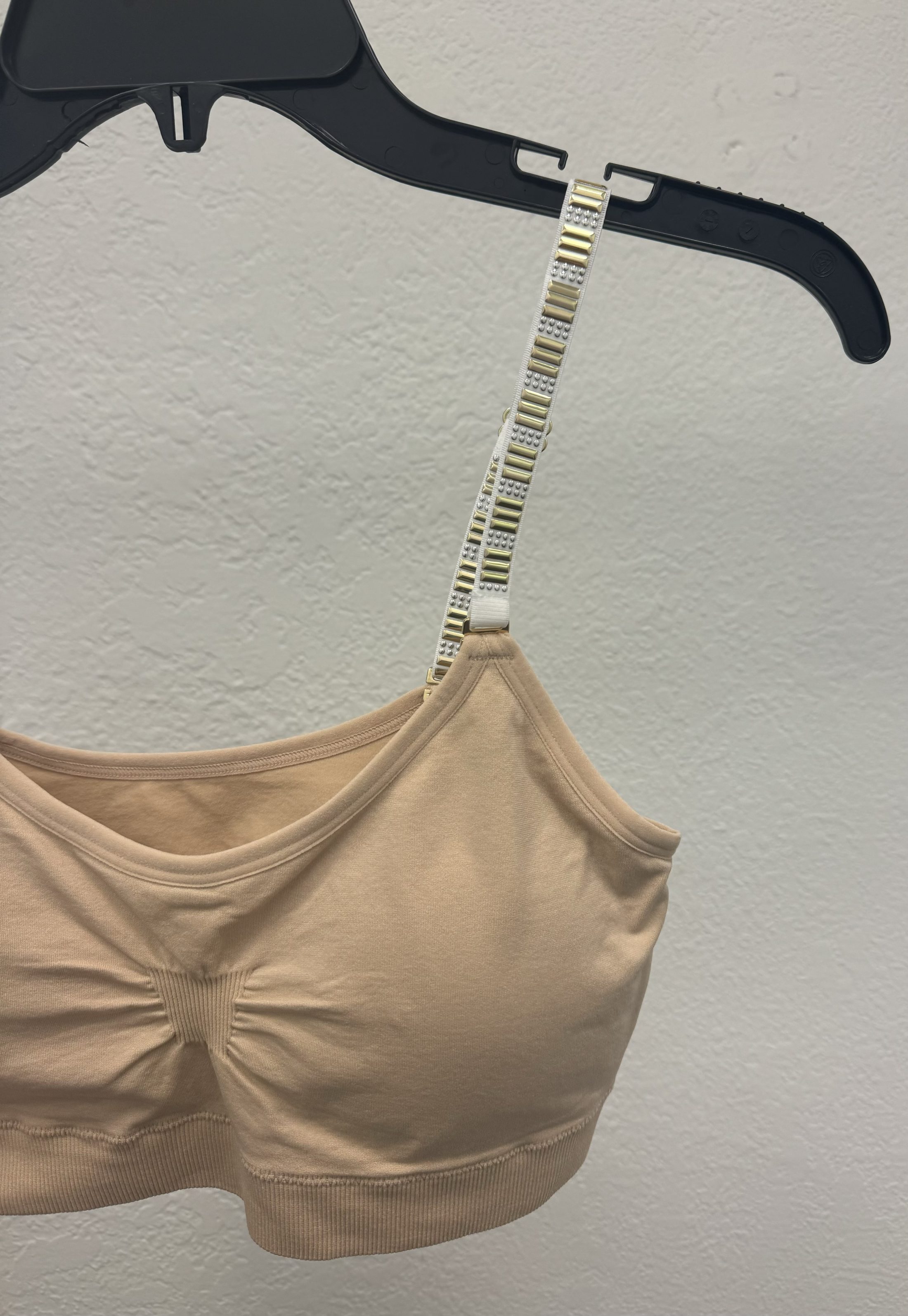 Gold Studs on White Bra