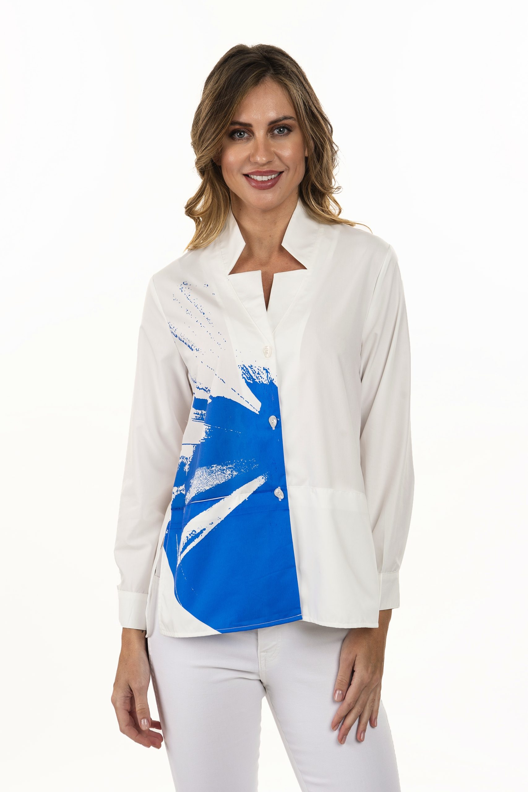 Notch Collar Button Down Shirt with Inseam Pockets