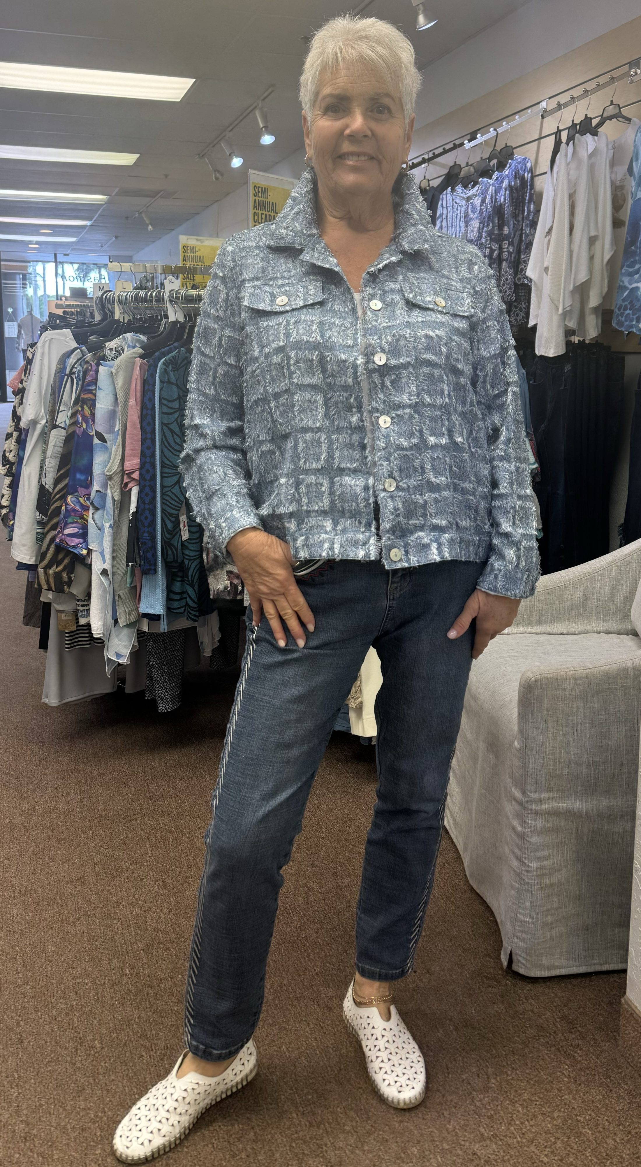 Woven Jacquard Button Front Long Sleeve Jacket