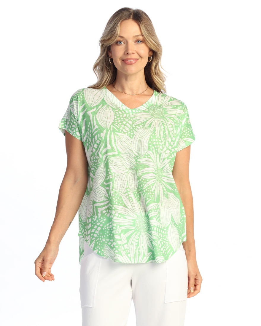 Block Print V-Neck 3/4 Sleeve Side Slit Top