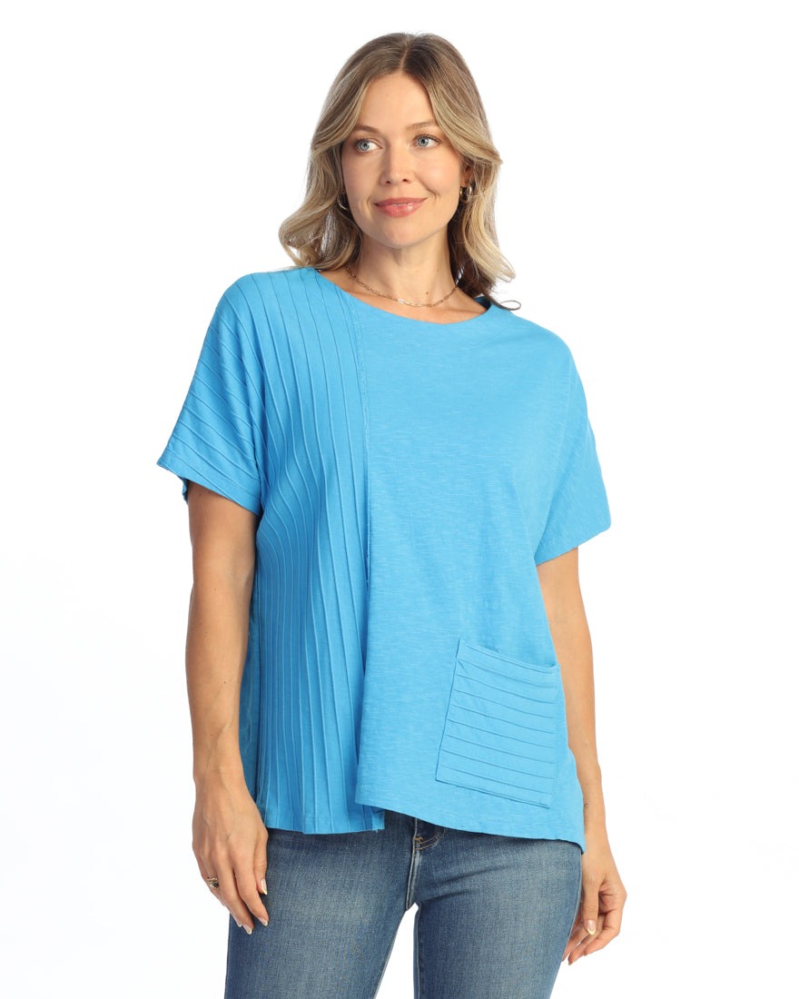 Mineral Washed Short Sleeve Top with Rib Contrast and Pocket