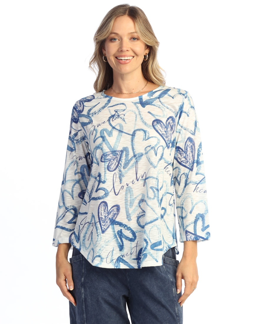 Sweet Heart Round Hem 3/4 Sleeve Slub Top