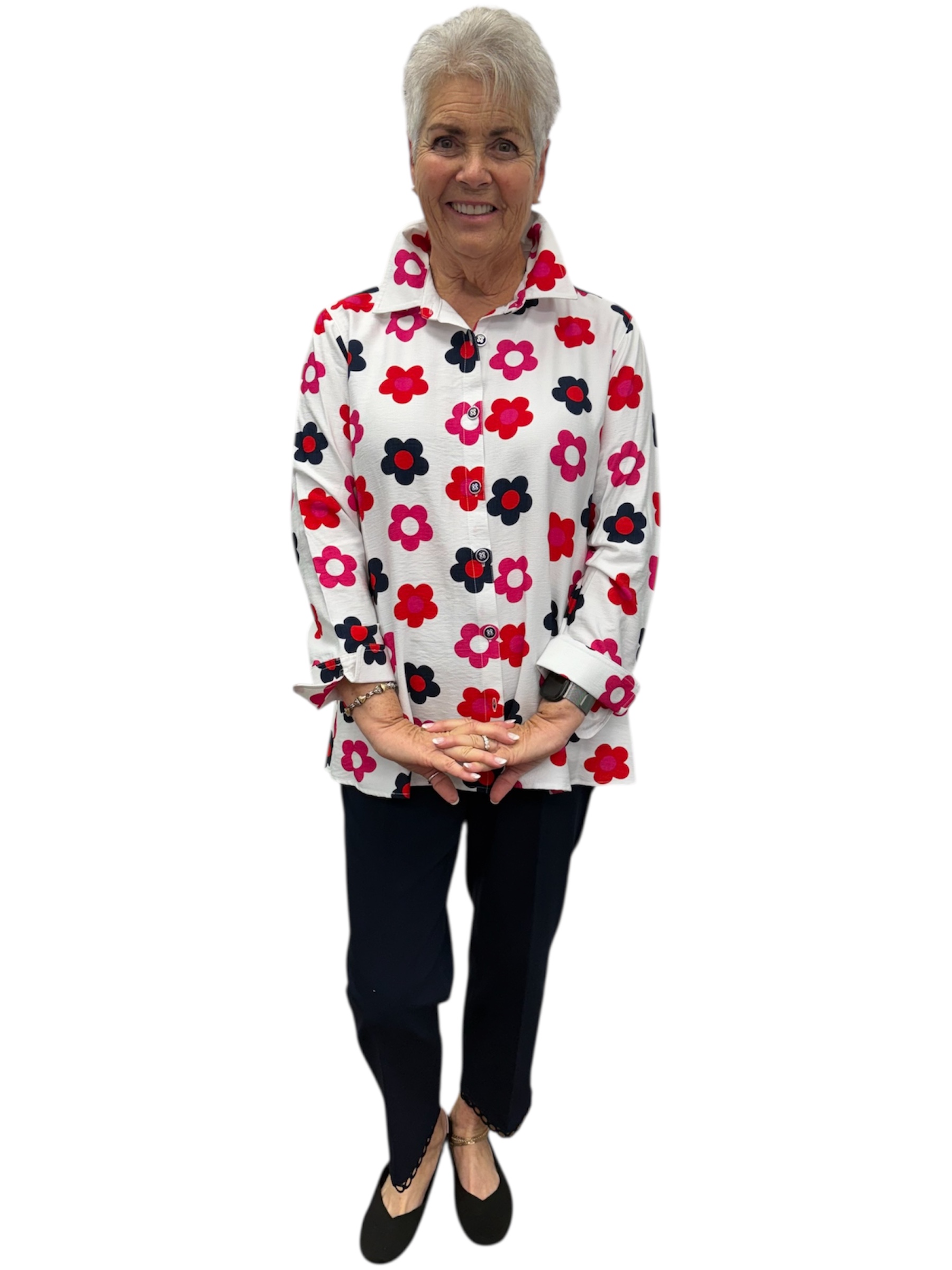 Turn Up Cuff 3/4 Sleeve Wire Button Front Shirt