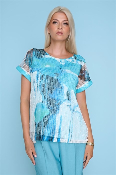 Contrast Cuff Printed Top