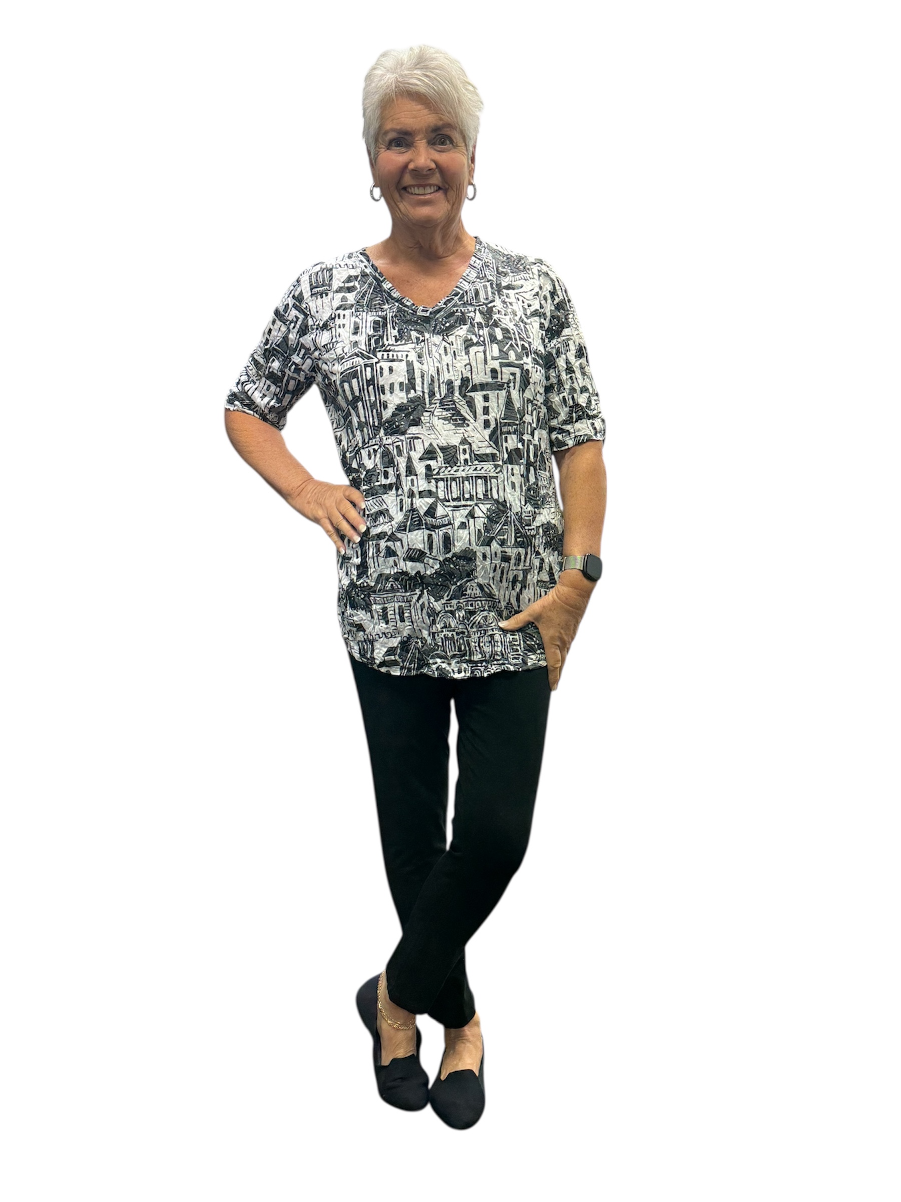 Crinkle V Neck Basic Top