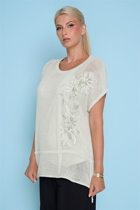 Drawstring Waist Applique Top