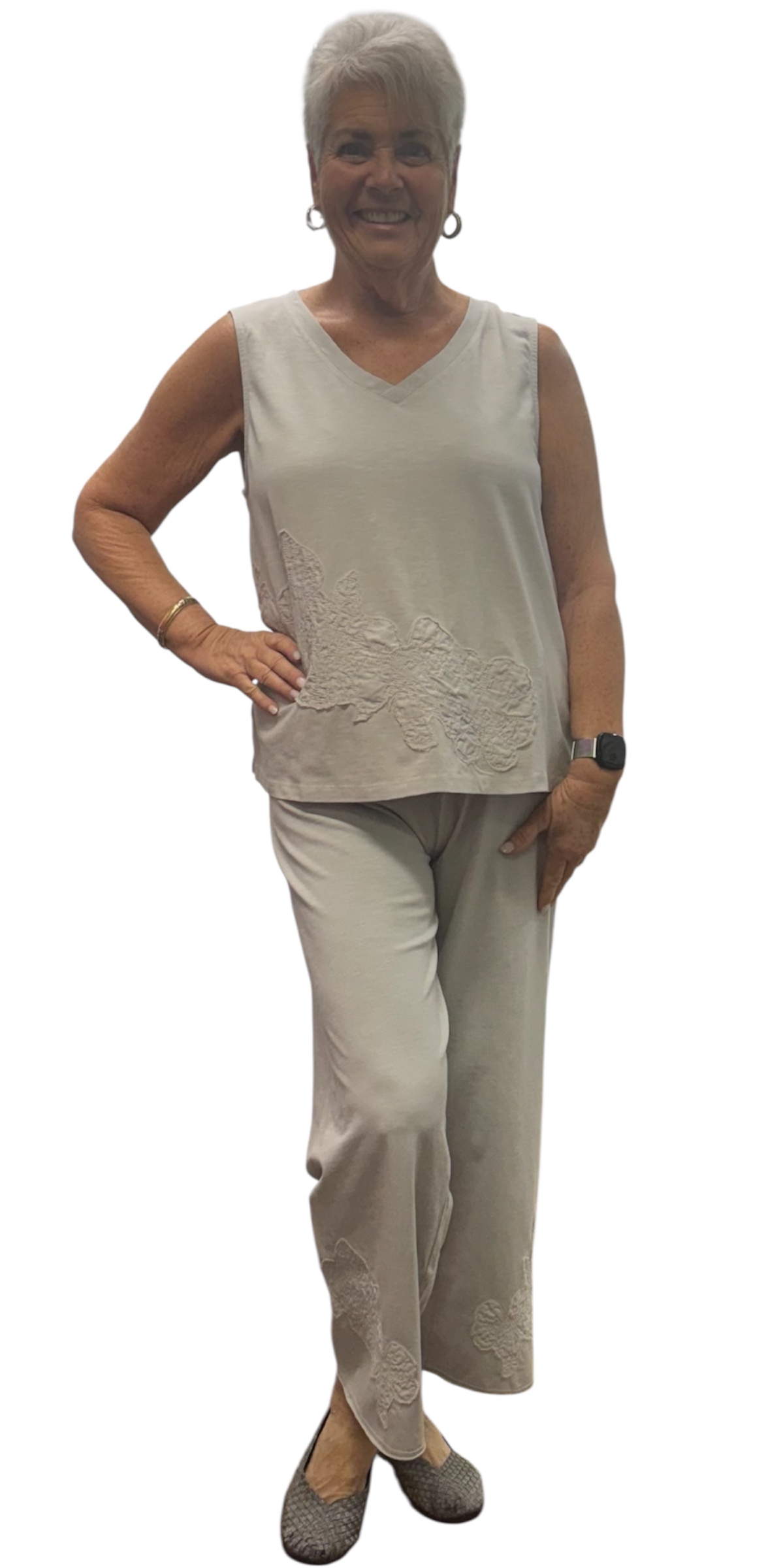 Embroidered Applique Pocket Flood Pant