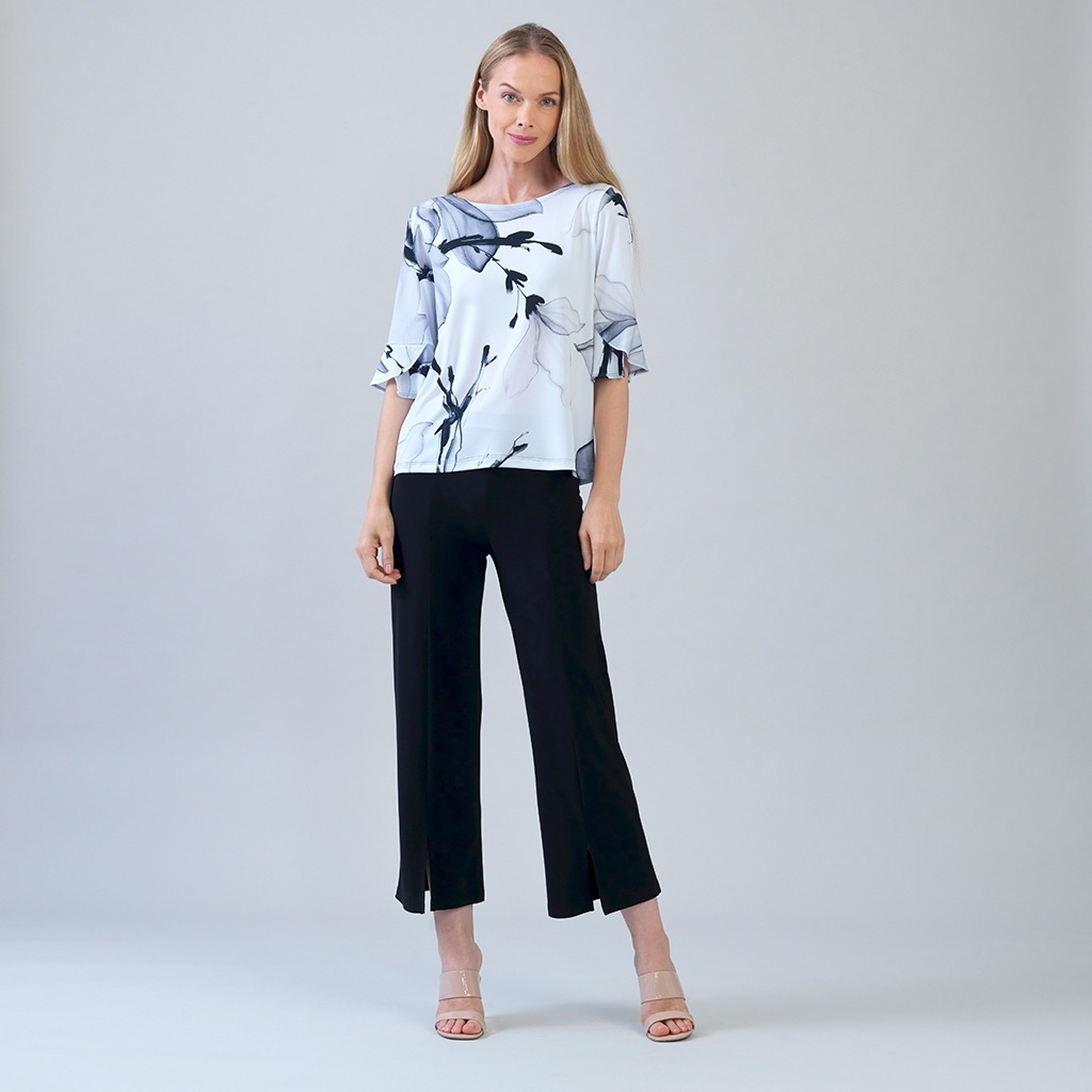 Floral Sketch Soft Knit Top w/ Tulip Cuff Detail