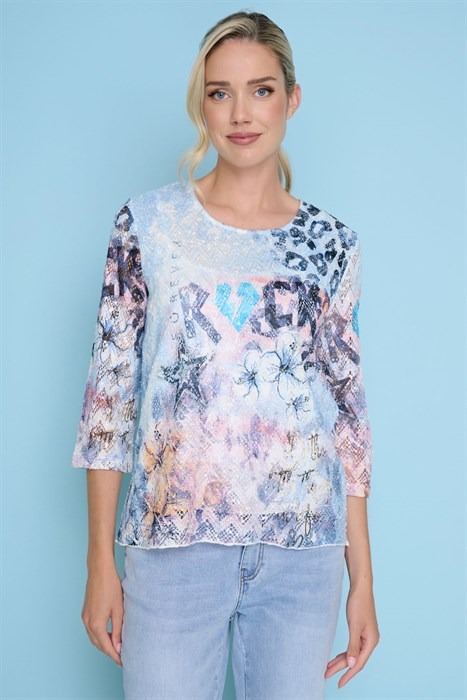 Printed Top with 3/4 Sleeve