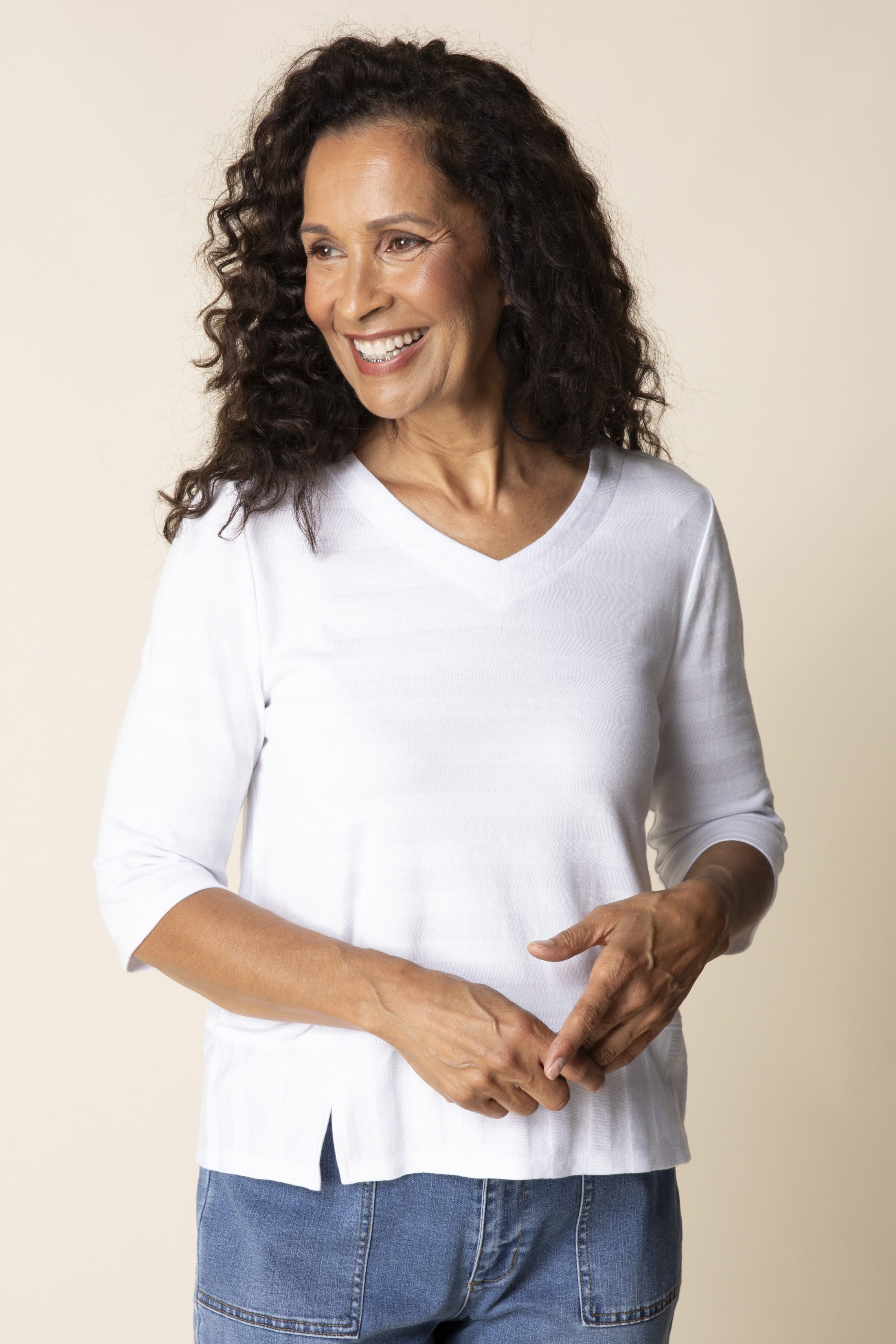 Shadow Stripe Elbow Sleeve Top