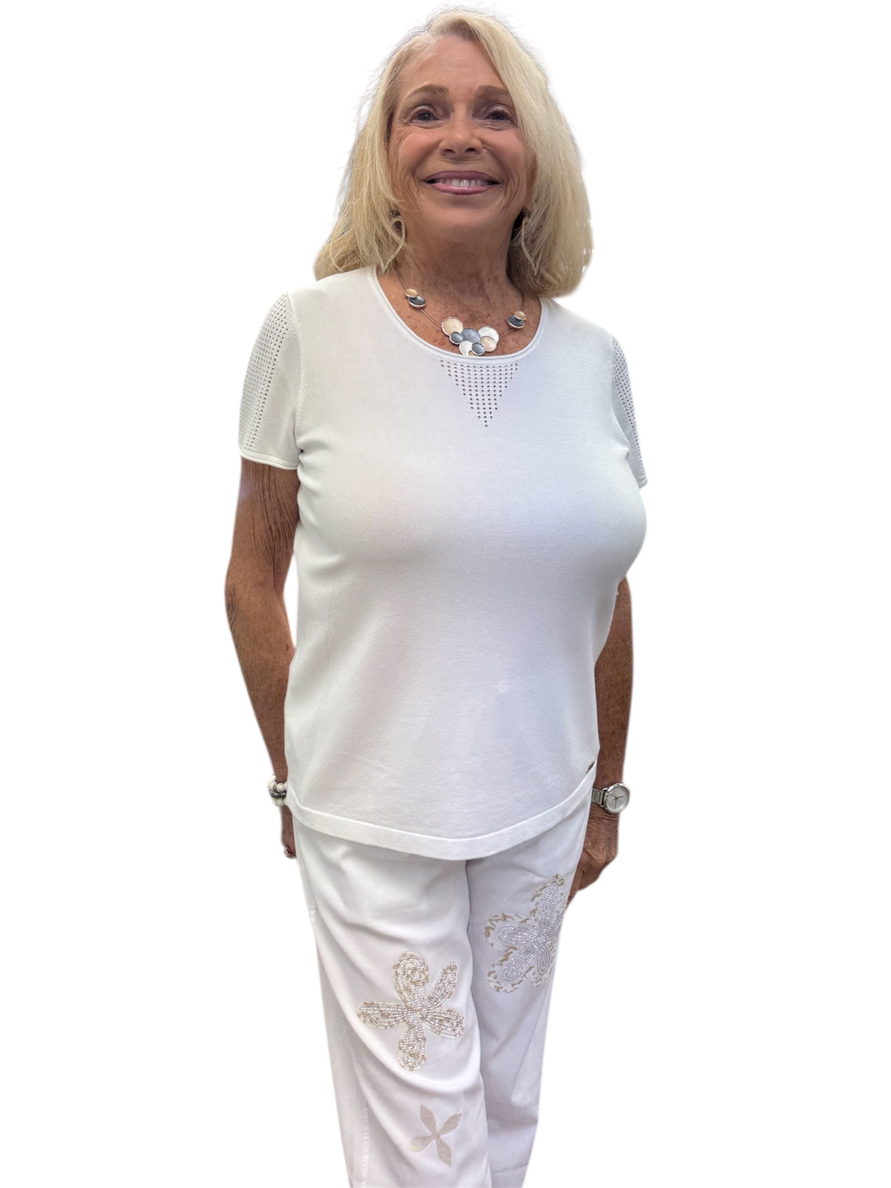 Short Sleeve Pointelle Detail Top