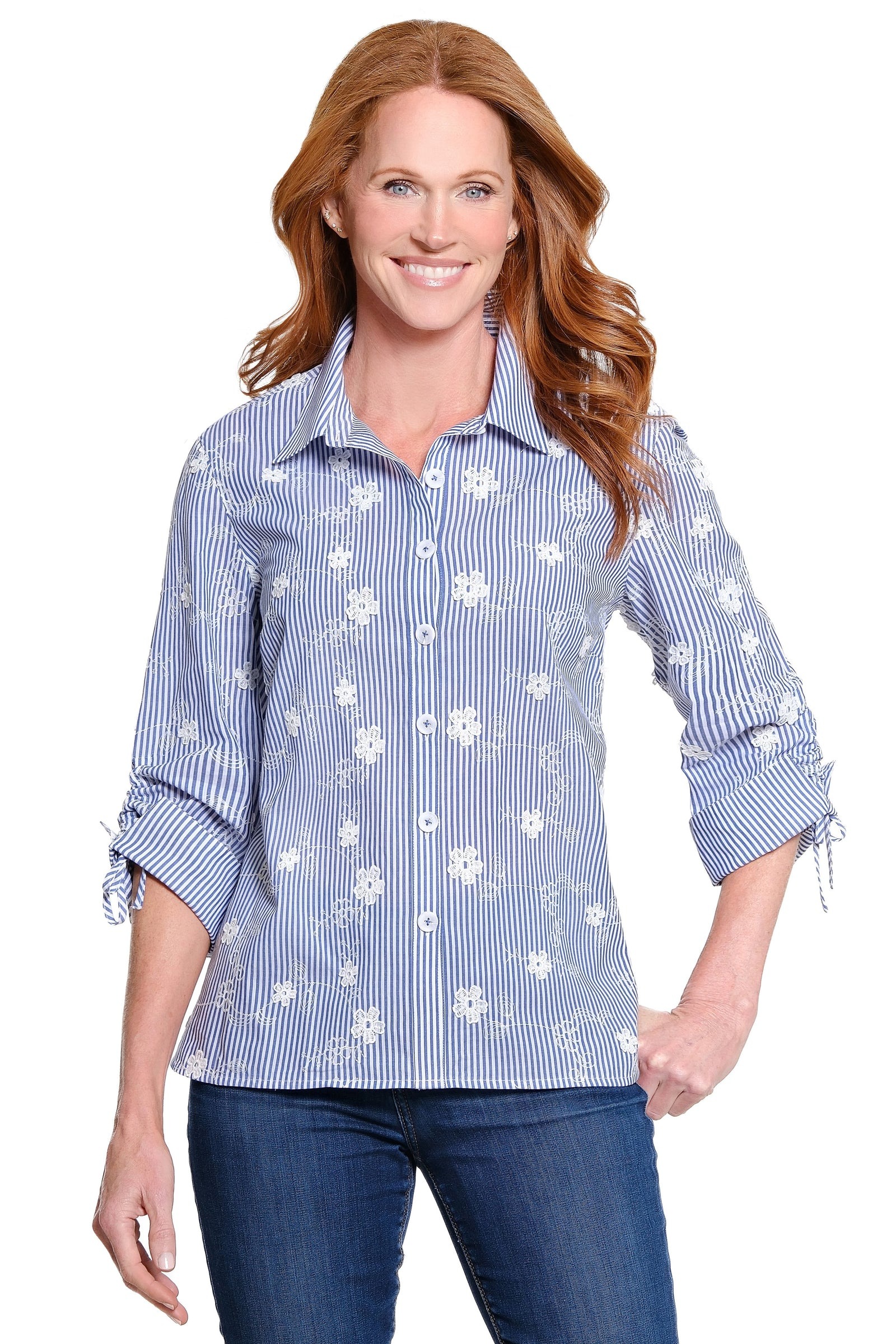 Woven Yarn Dye Button Front Blouse