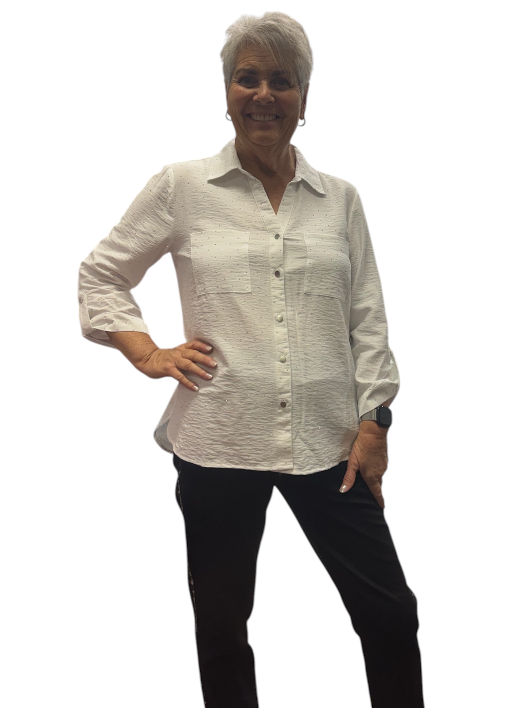 Crunch Tab 3/4 Sleeve 2-Pocket Button Front Hi-Lo Shirt