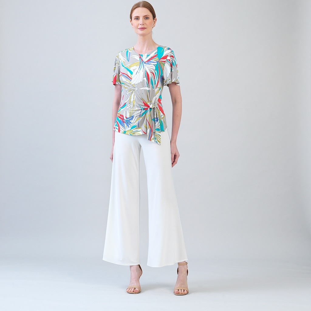 Floral Leaves Side Tie Top w/ Short Sleeves