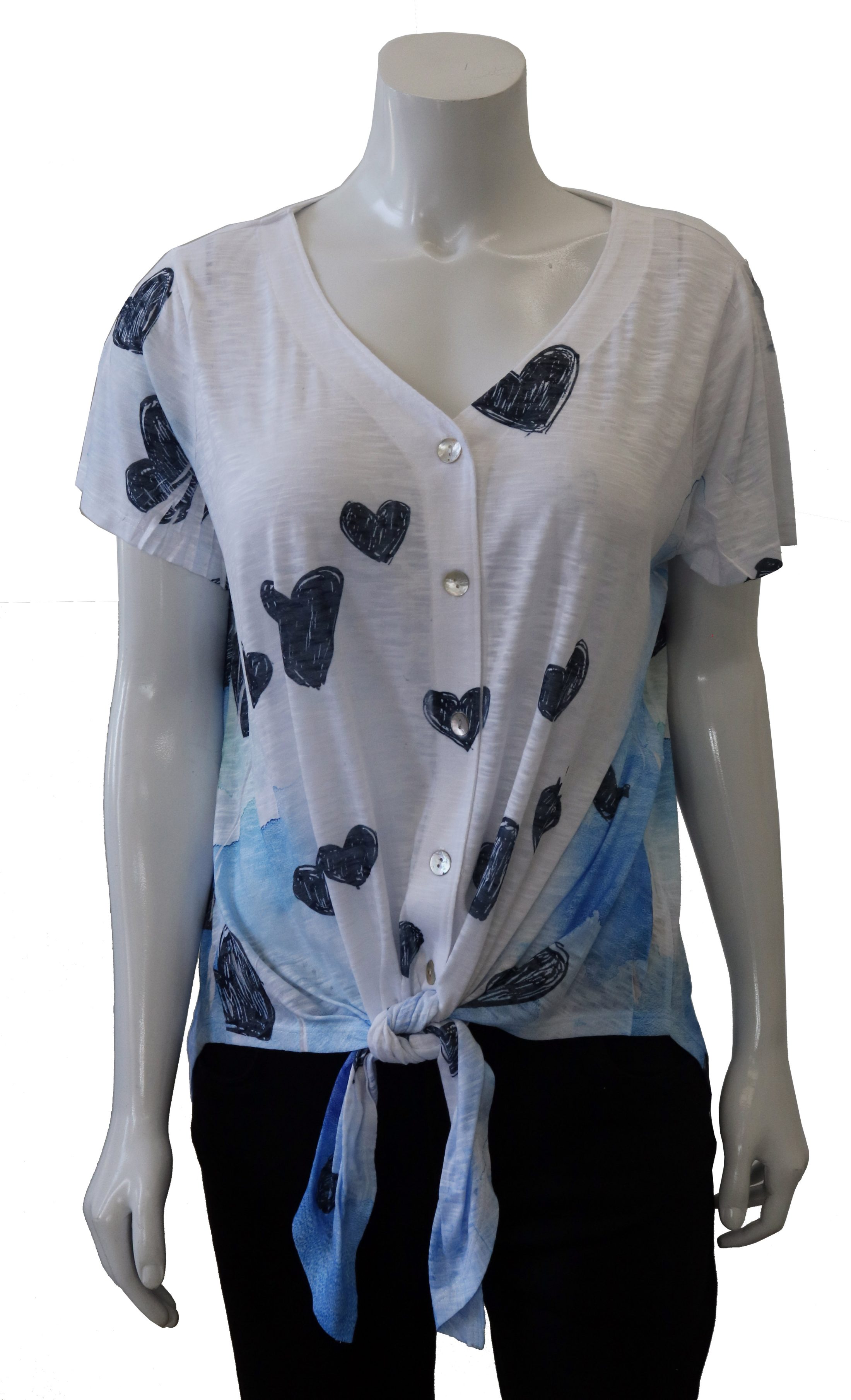 Navy and White Heart Top