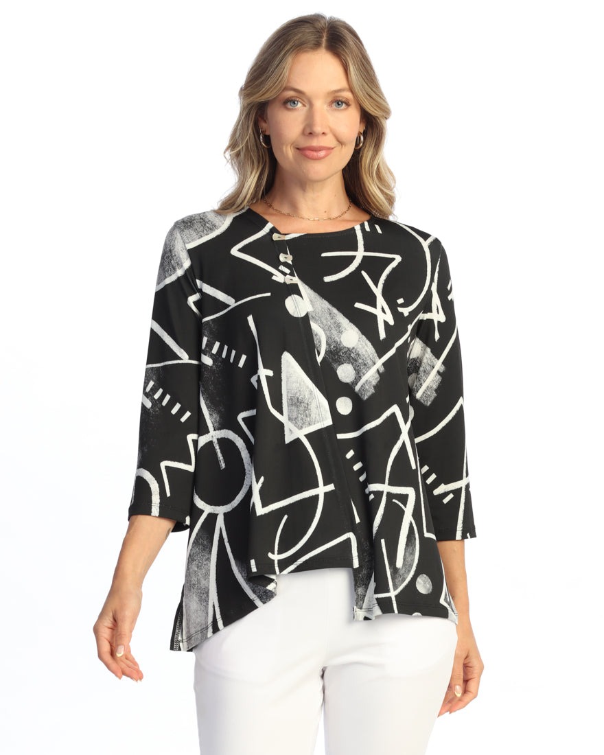 Plus ITY Asymmetric Neck Faux Wrap Top with Buttons