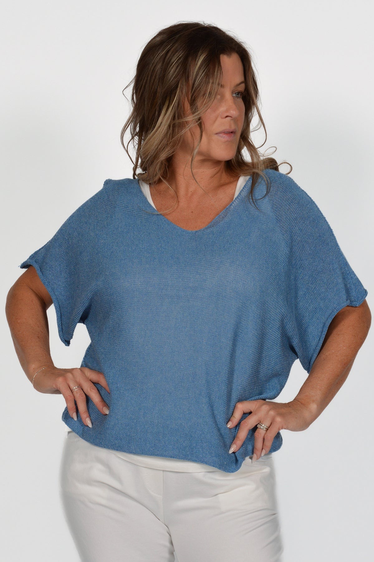 Short Sleeve V Neck Top