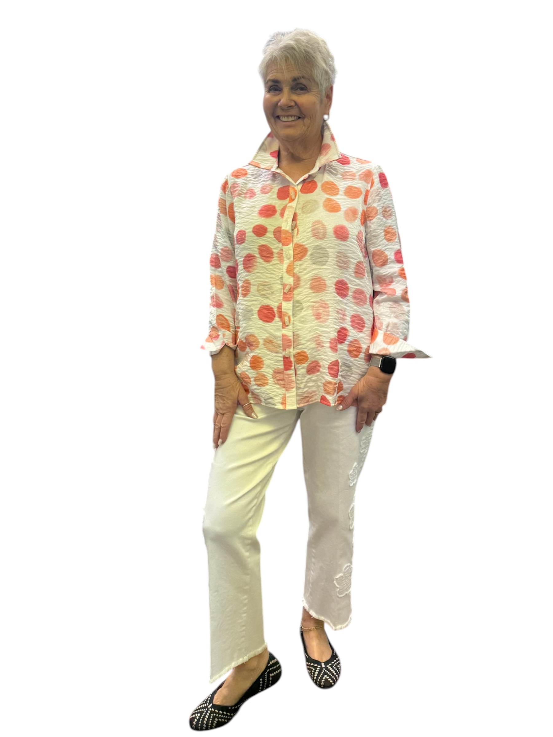 Turn Up Cuf 3/4 Sleeve Button Front Shirt