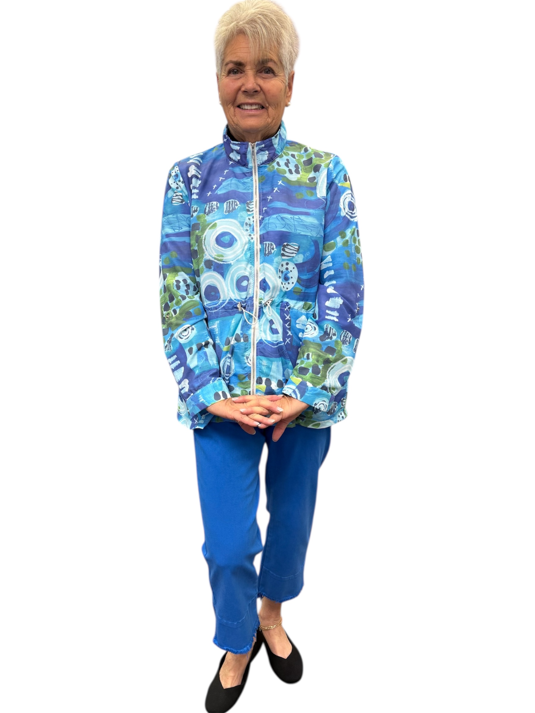 Zip and Button Front and Five Pocket Hi-Lo Hem Crop Pant