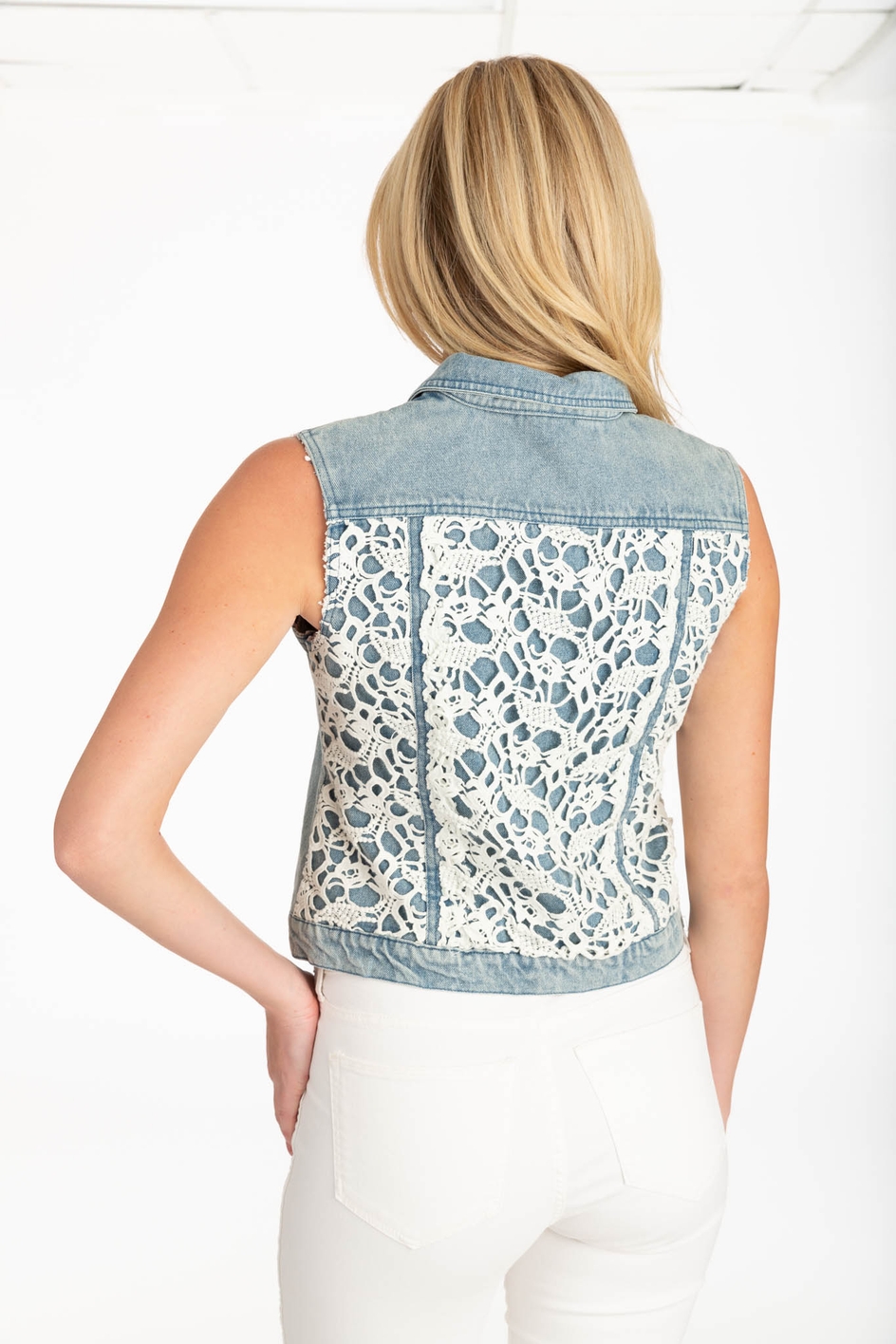 Crochet Back Denim Vest