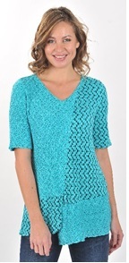 Elbow Sleeve V Neck Top with Reversible Panel
