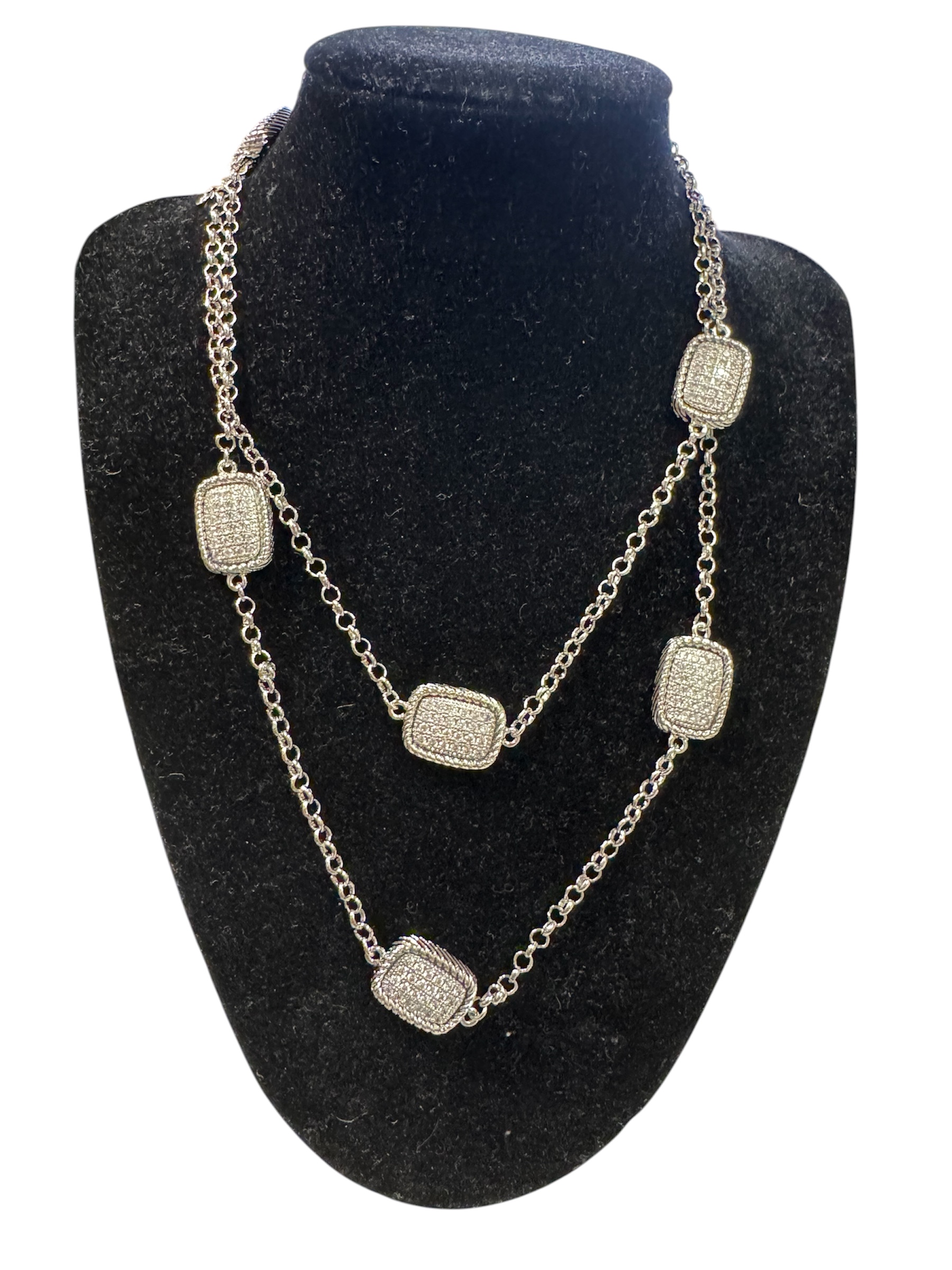 Long Pave CA Rectangle Spacers Necklace