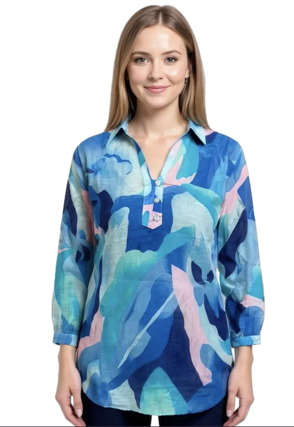 Long Sleeve Print V Neck Blouse