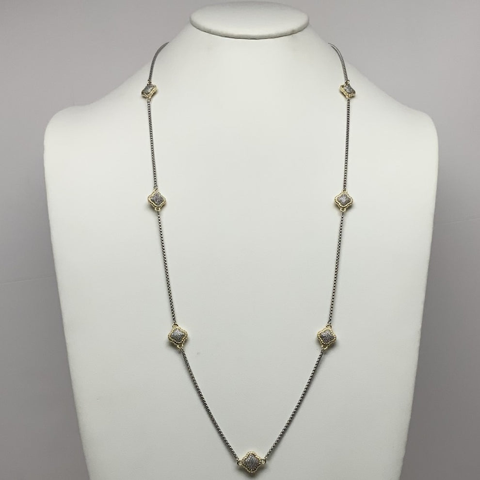 Pave Diamond Shape Stone on Long Necklace