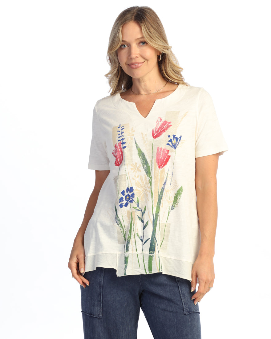 Plus Tulips Cotton Slub Notch Neck Top