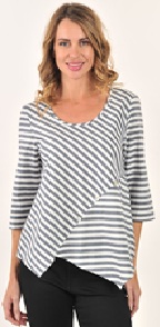 Scoop Neck Top with Angled Hem and Button Detail