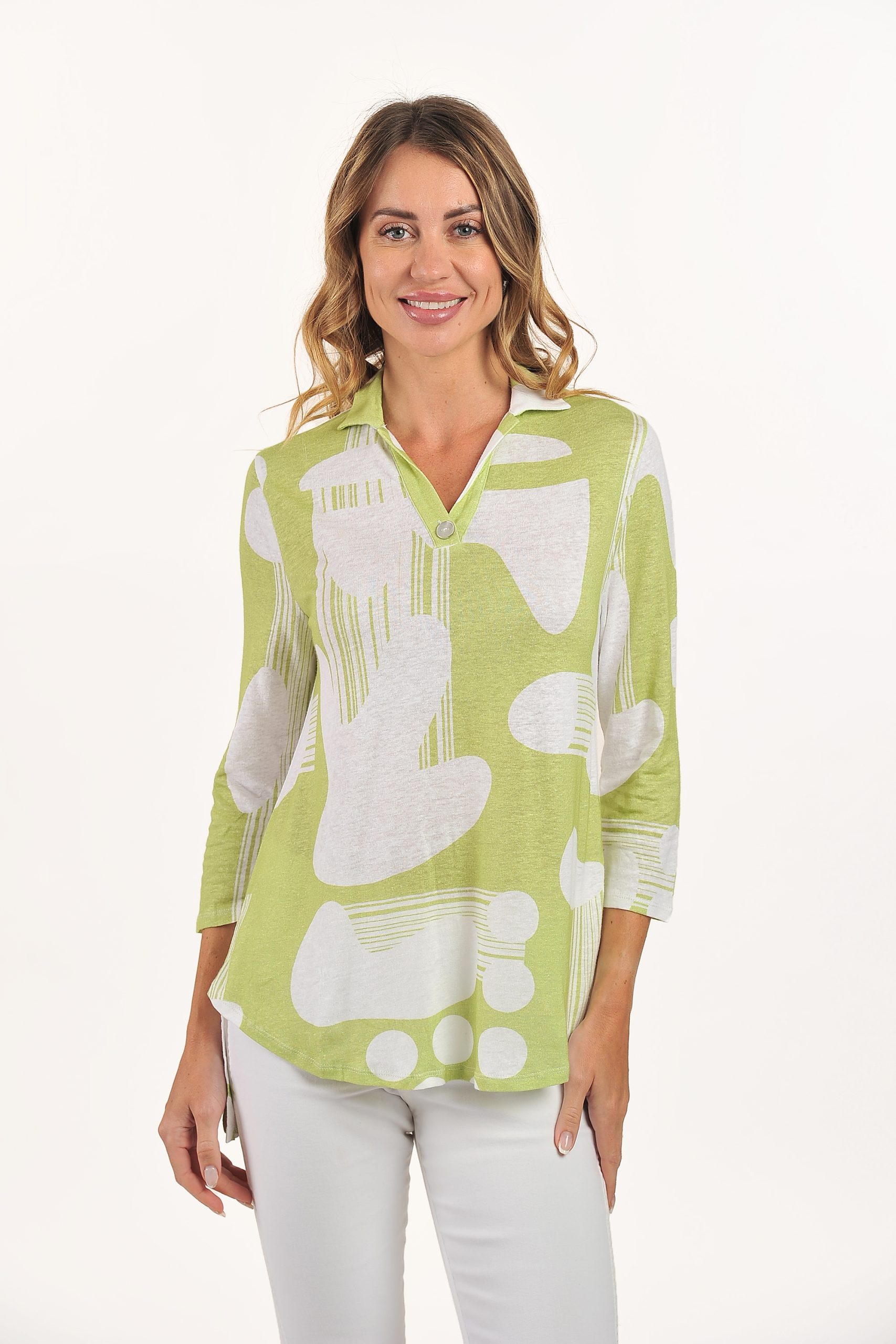 Shirt Collar Top with Single Button Closure