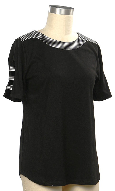 Short Sleeve Gingham Trimmed Top